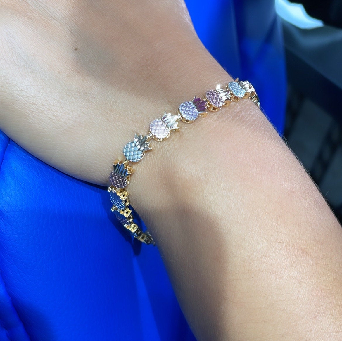 18k Gold Filled Tri-Colored Pineapple Bracelet