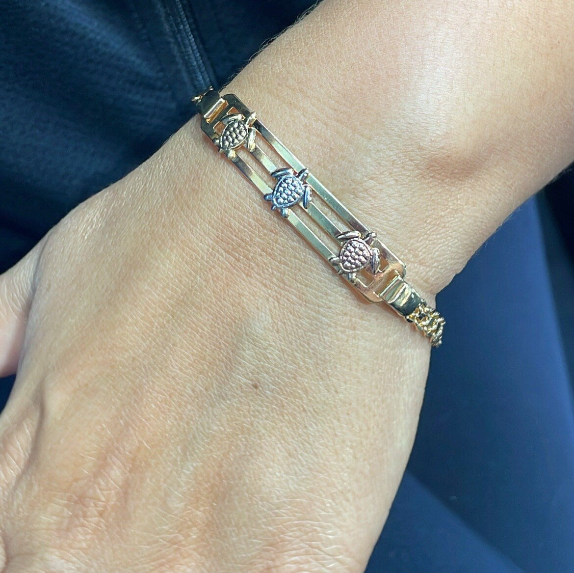 18k Gold Filled ID Bracelet With Tri-Colored Engraved Animals