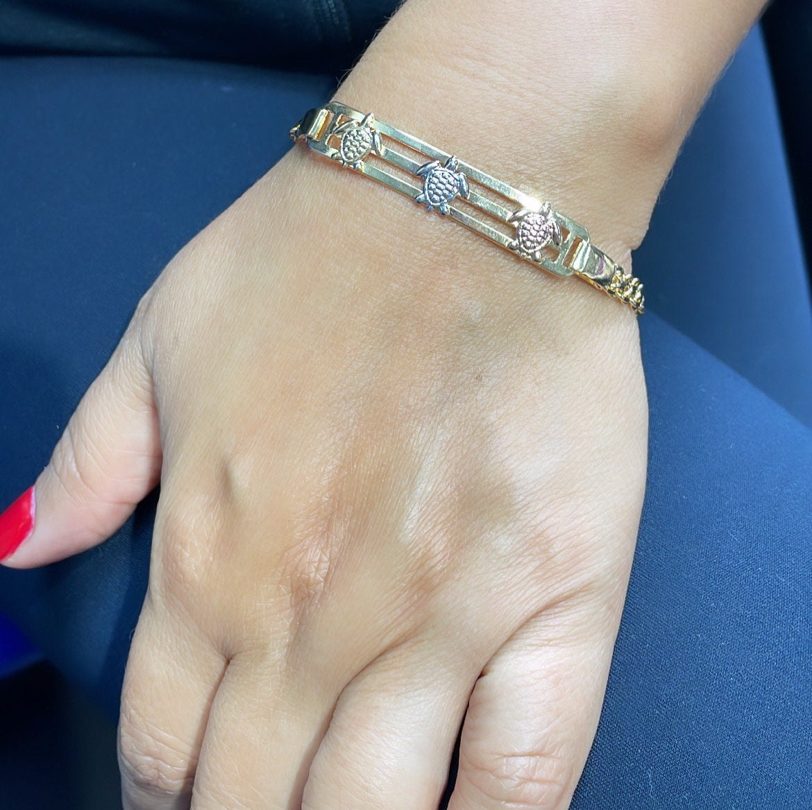 18k Gold Filled ID Bracelet With Tri-Colored Engraved Animals