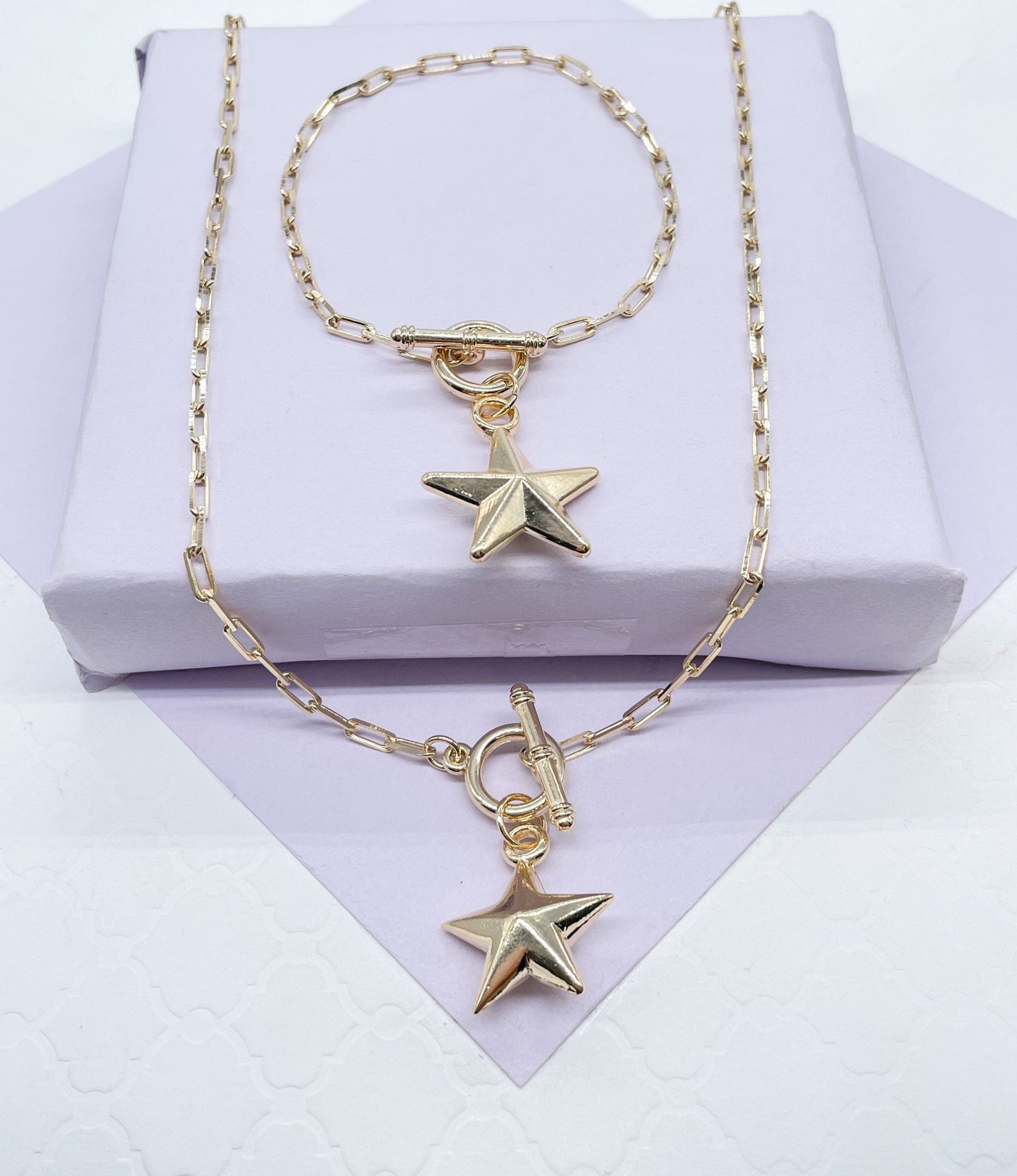 18k Gold Filled PaperClip Toggle Choker With Star Pendant