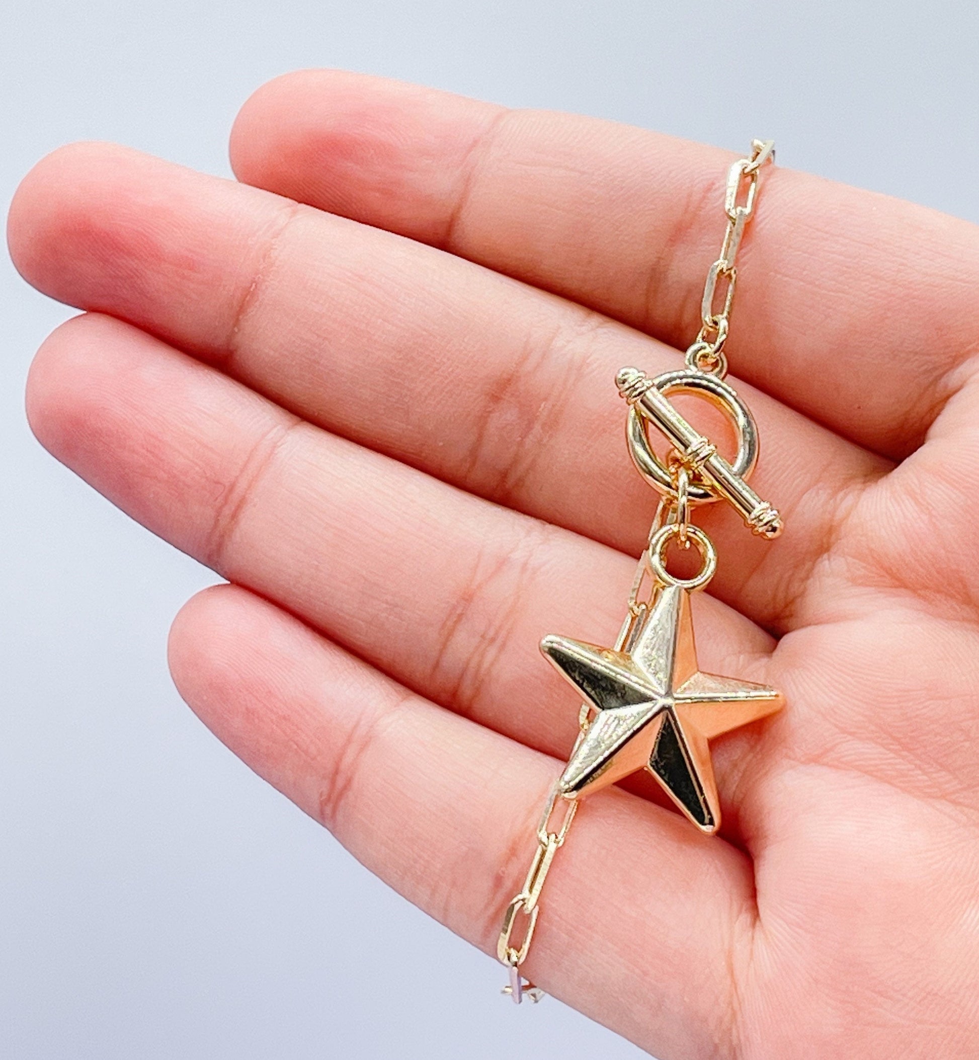 18k Gold Filled PaperClip Toggle Choker With Star Pendant