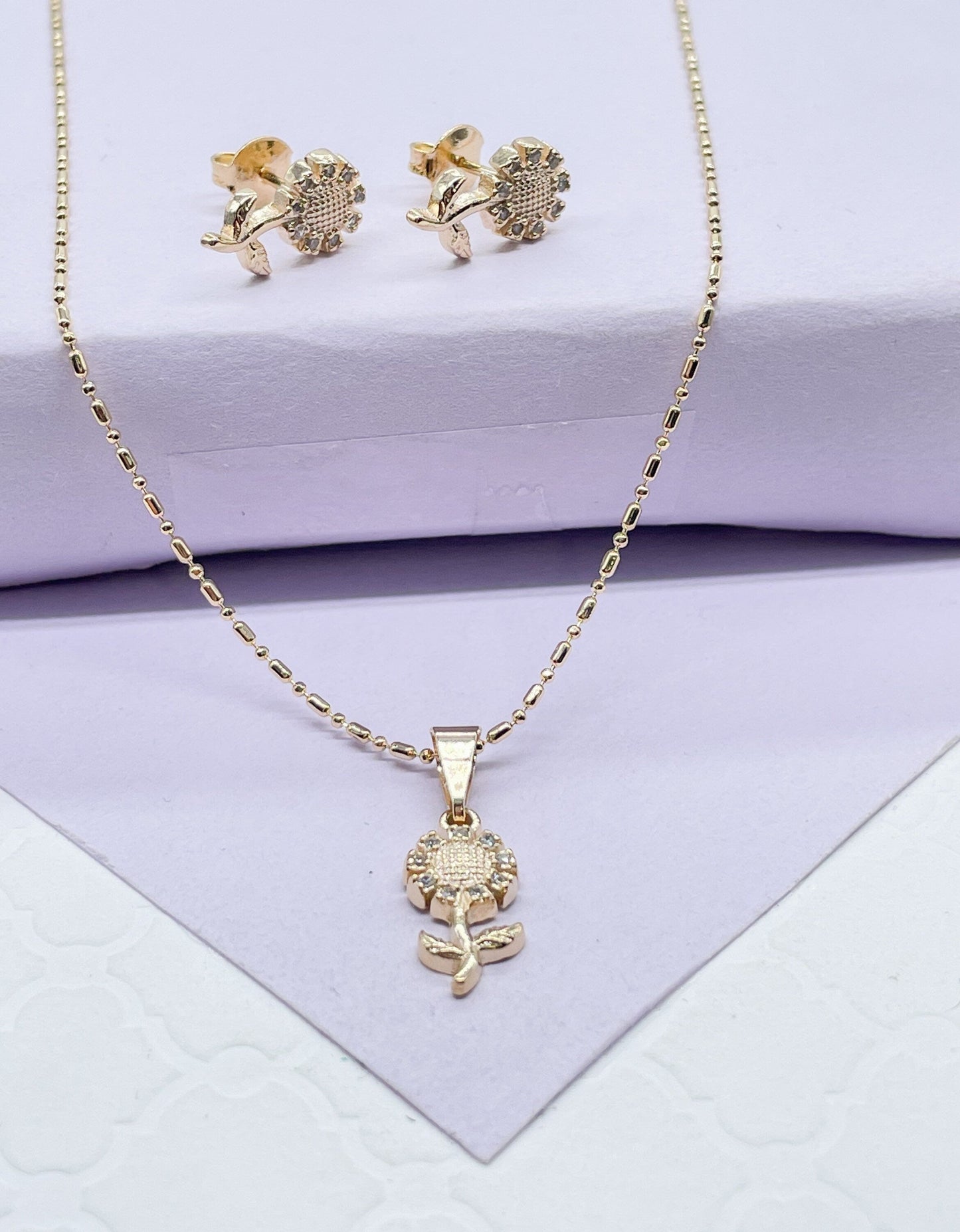 18k Gold Filled Dainty Sunflower Set