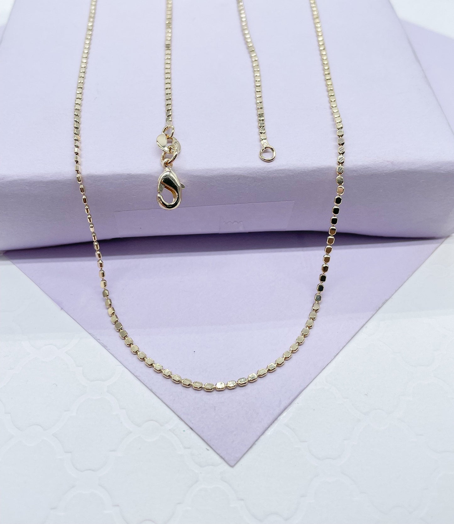 18k Gold Filled 1.6mm Dainty Flat Beaded Chain
