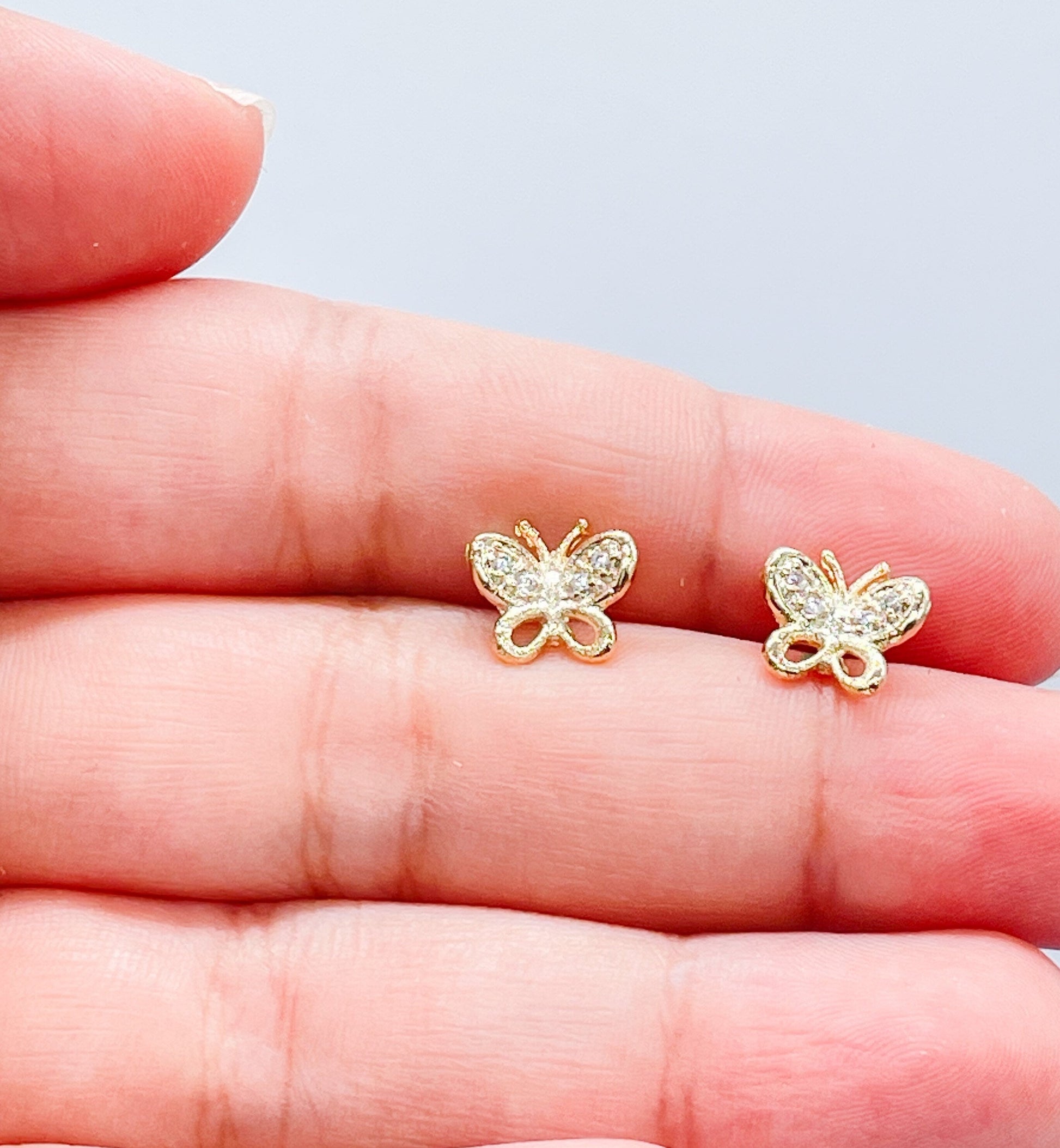 18k Gold Filled Dainty Butterly Earring With CZ Top wings