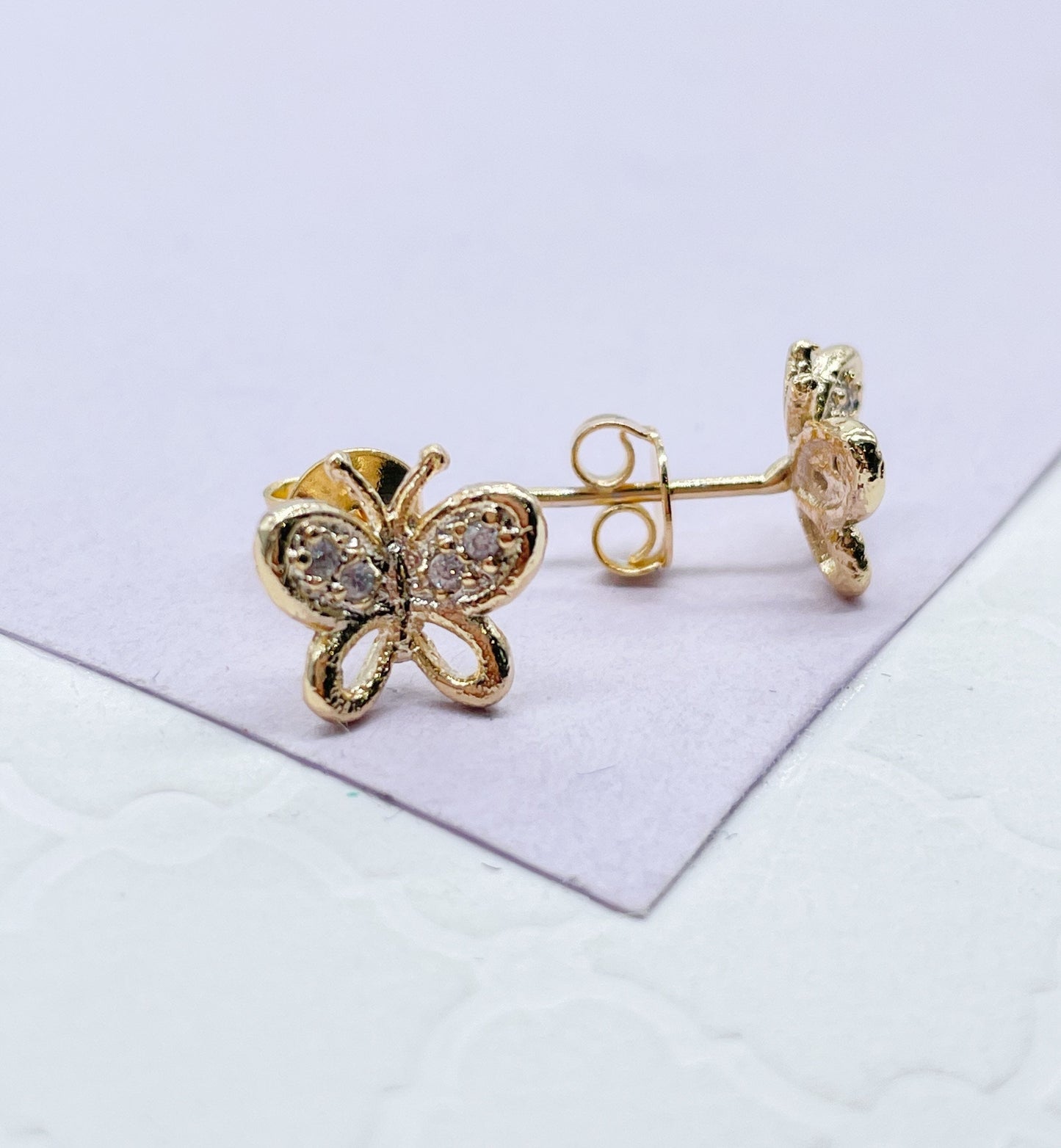 18k Gold Filled Dainty Butterly Earring With CZ Top wings