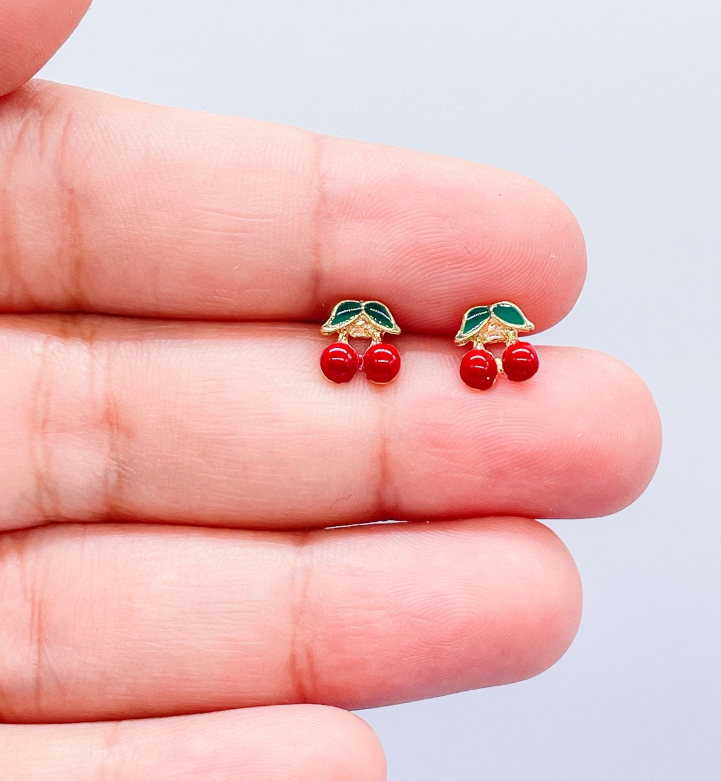 18k Gold Filled Enamel Cherry Stud Earring
