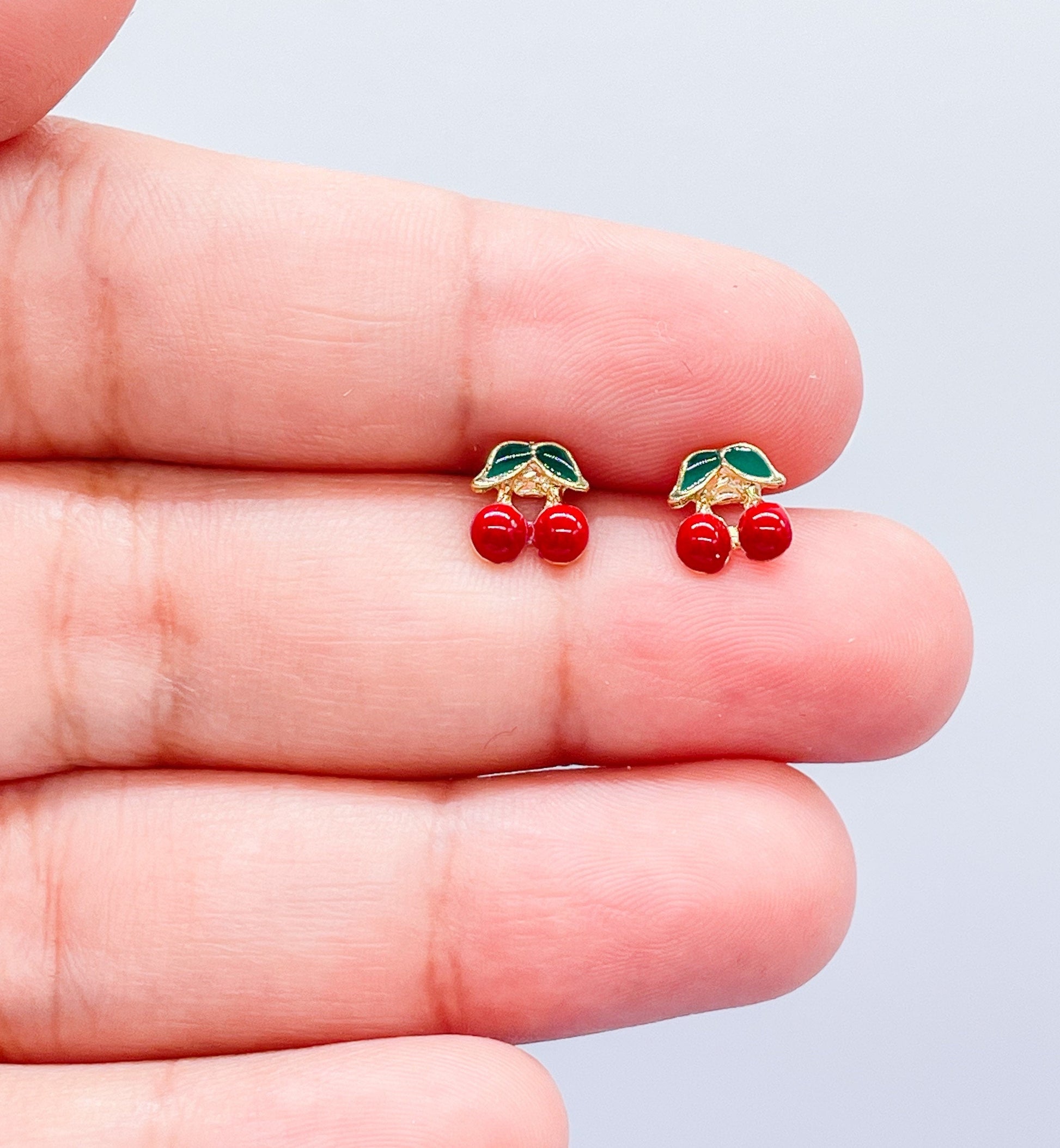 18k Gold Filled Enamel Cherry Stud Earring