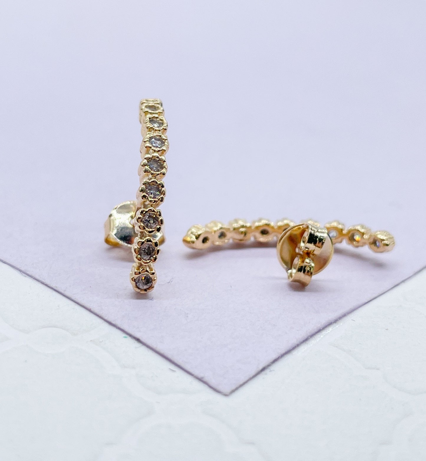 18k Gold Filled Dainty CZ Pave Line Stud Earring