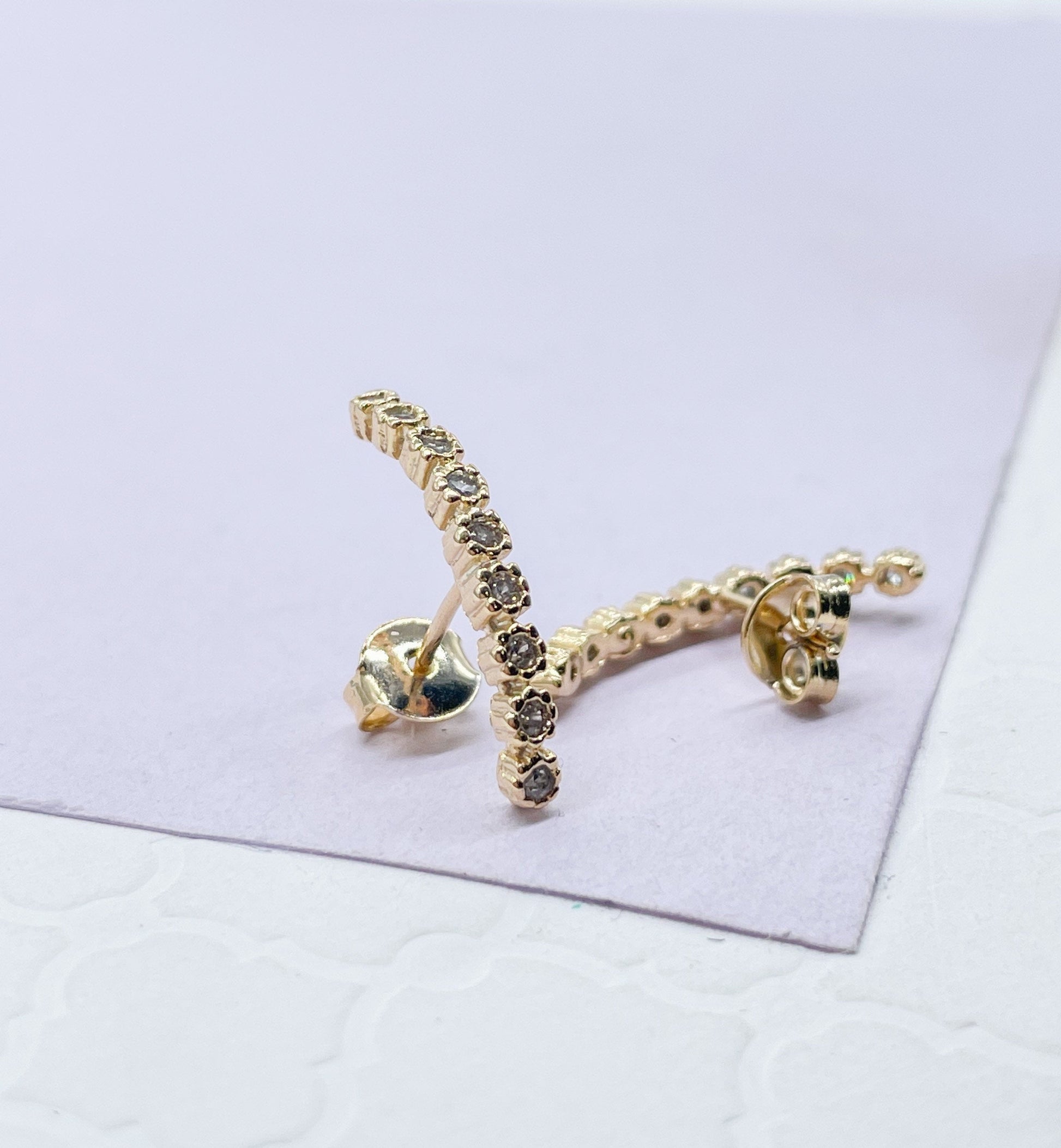 18k Gold Filled Dainty CZ Pave Line Stud Earring