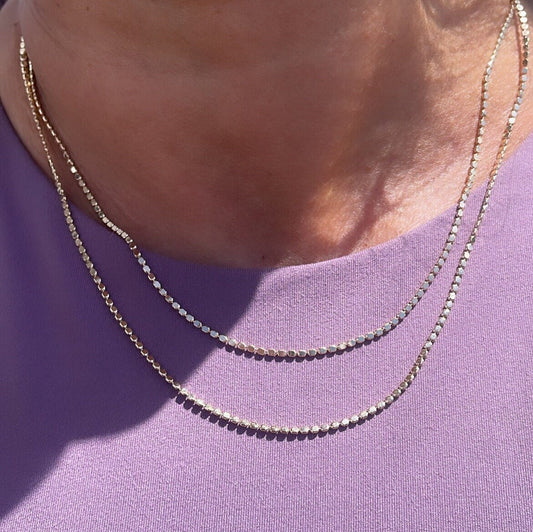 18k Gold Filled 1.5mm Dainty Flat Beaded Chain