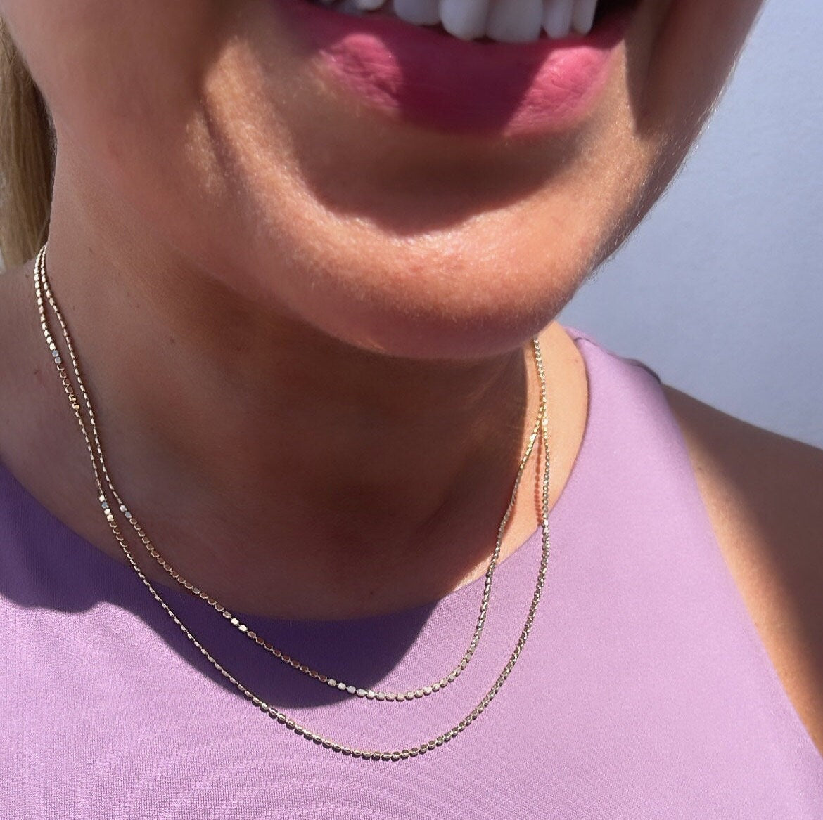 18k Gold Filled 1.5mm Dainty Flat Beaded Chain
