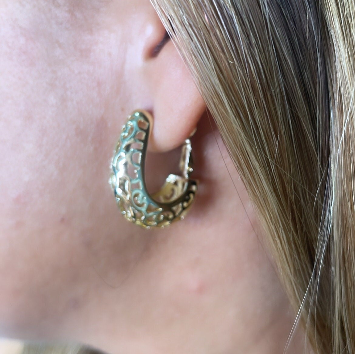 18k Gold Filled Drop Style Earrings With Engraved Patterns