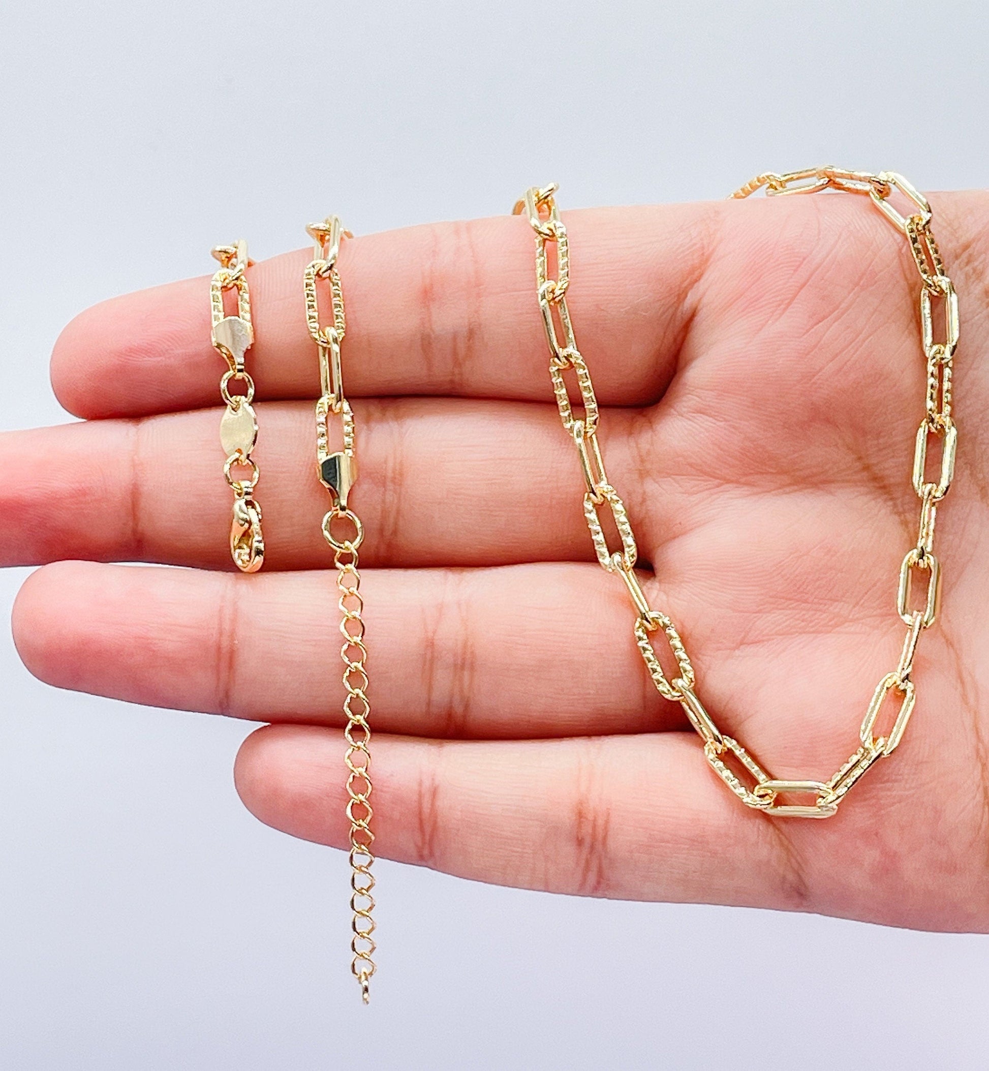 18k Gold Filled Paper Clip Chain with Layered Score Patterns