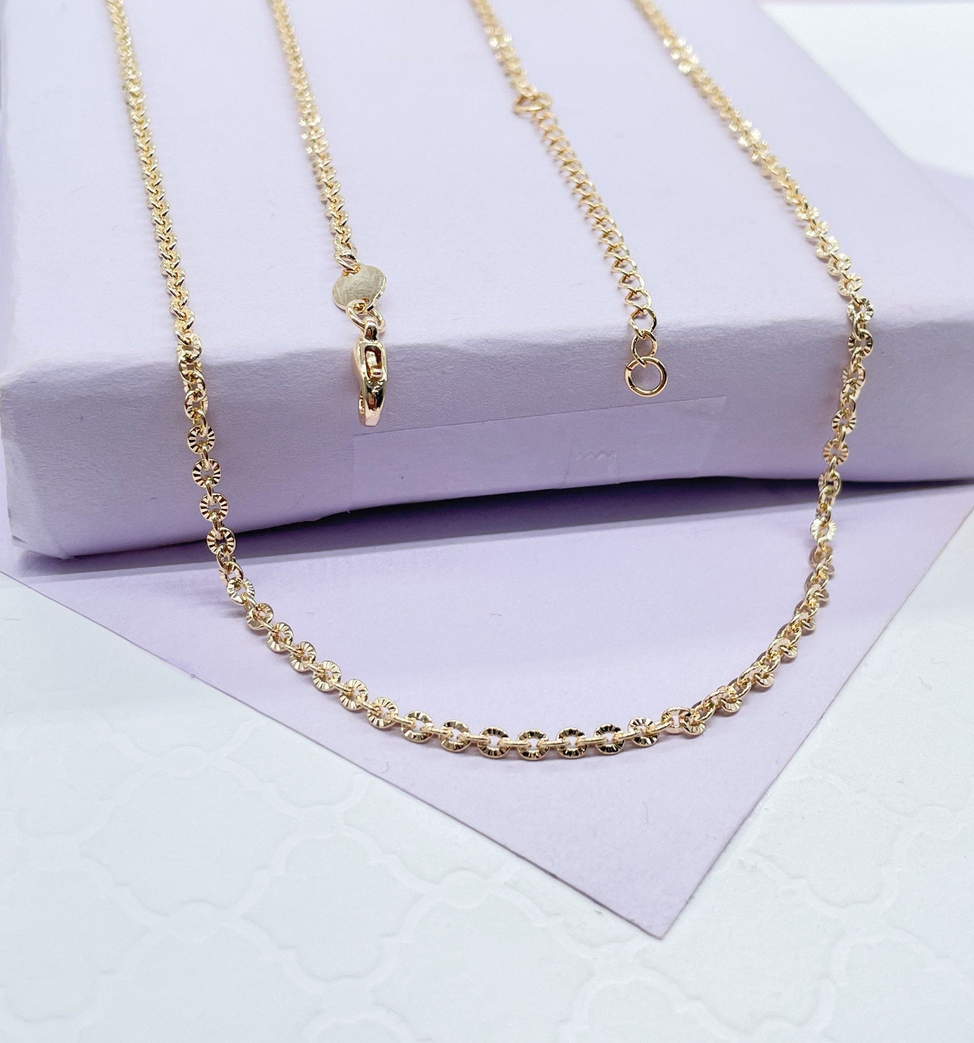 18k Gold Filled Thin Crushed Style Chunky Curb Layer Chain