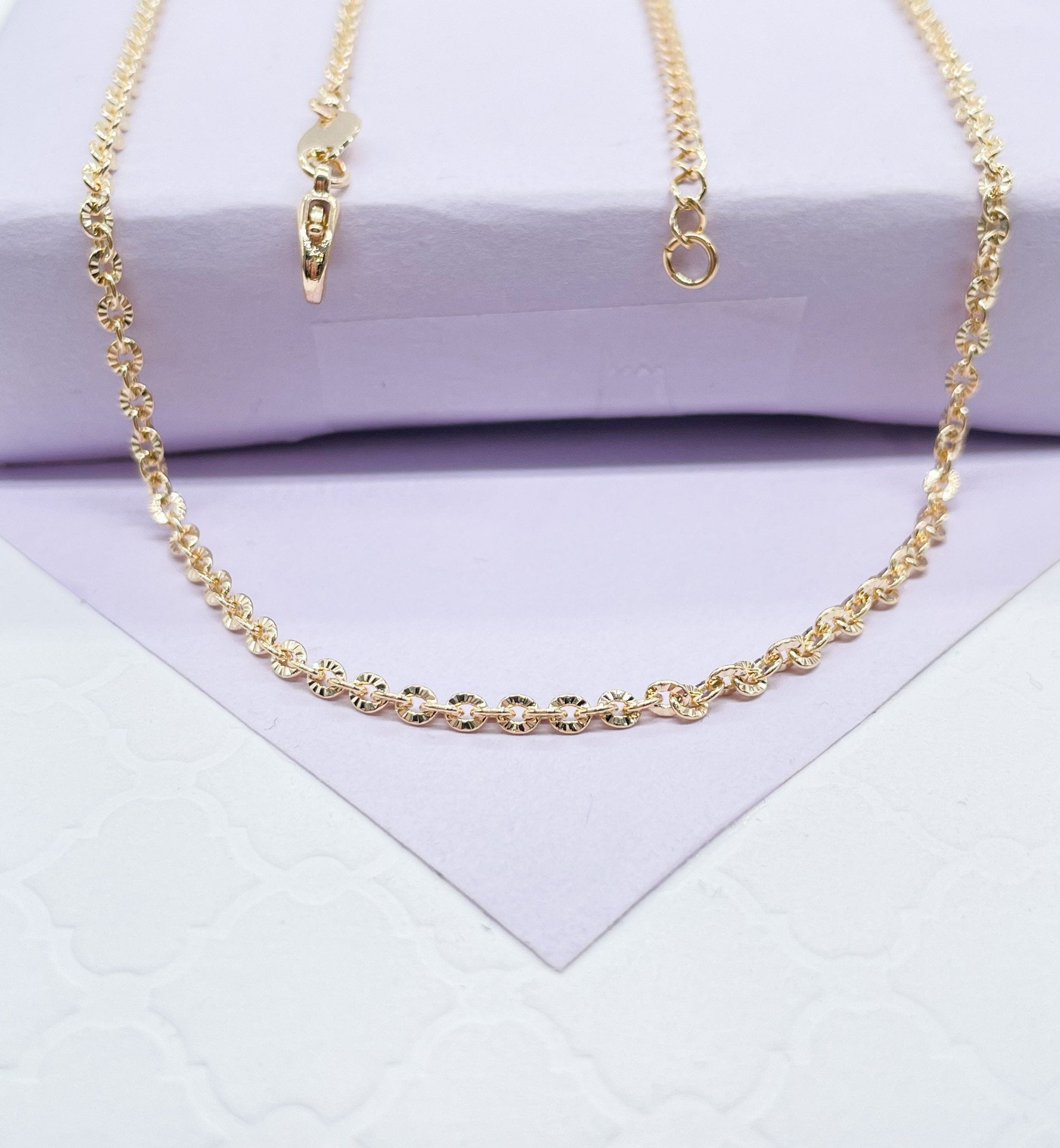 18k Gold Filled Thin Crushed Style Chunky Curb Layer Chain