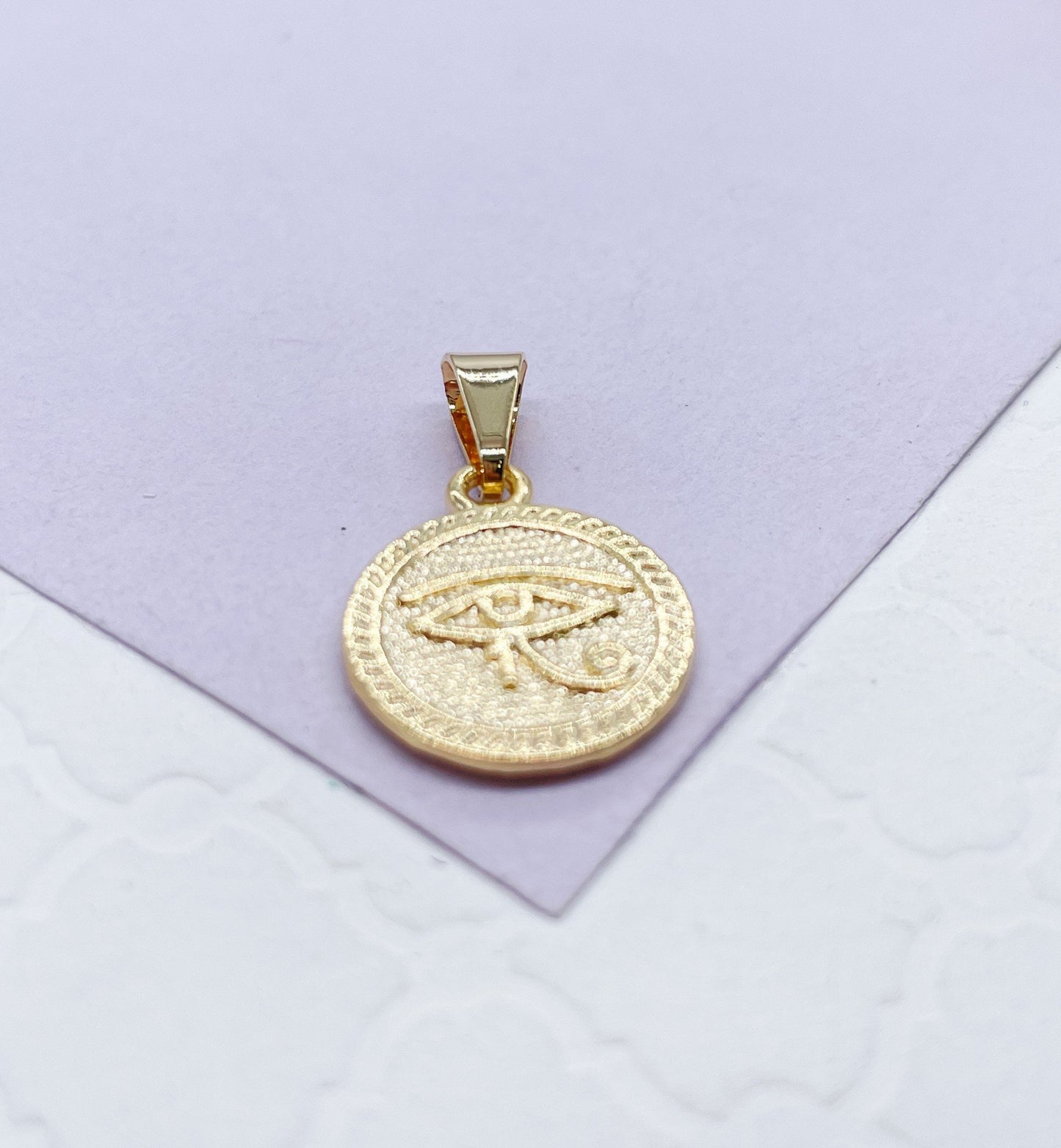 18k Gold Filled Eye or Horus Medallion Pendant