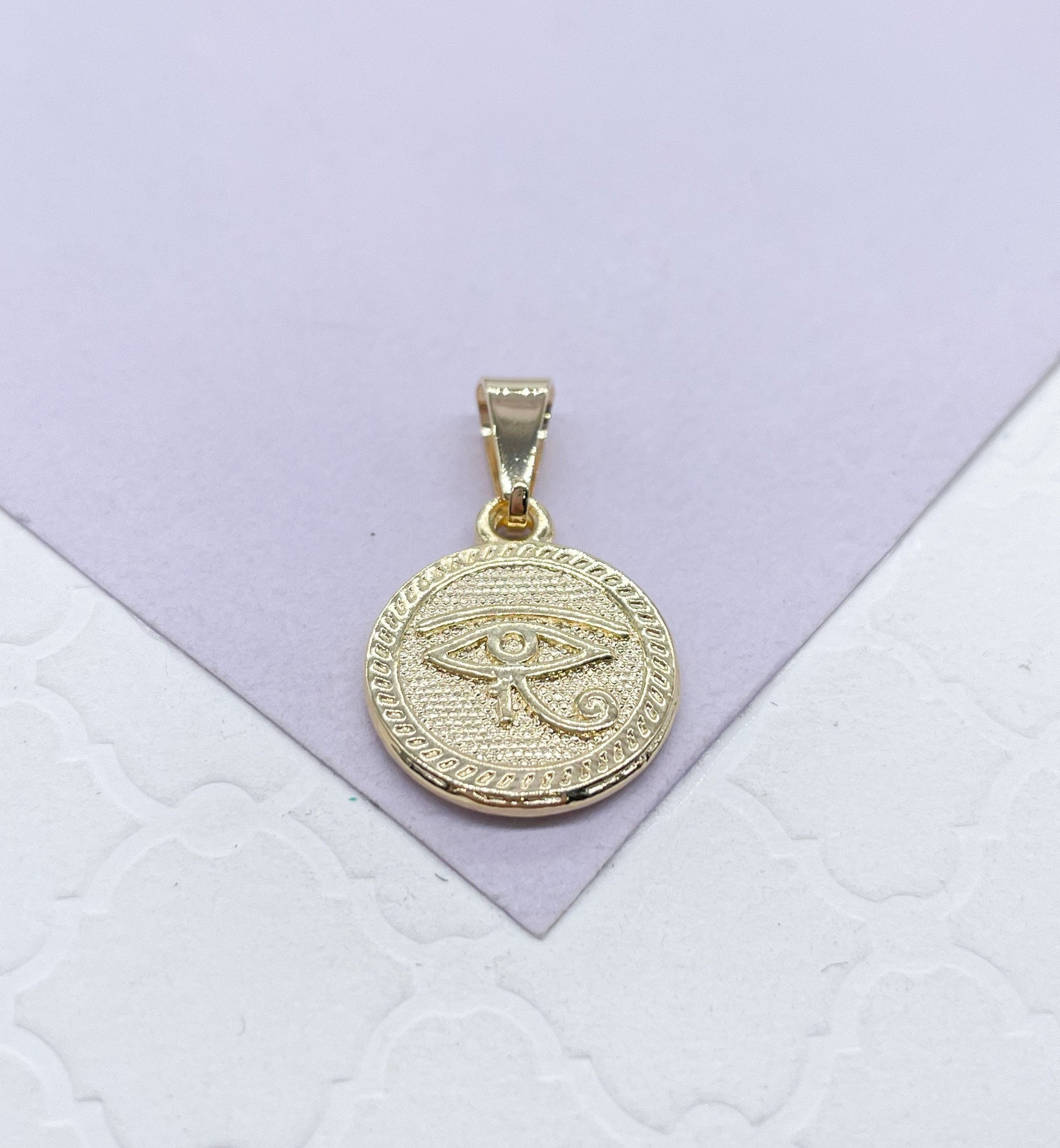 18k Gold Filled Eye or Horus Medallion Pendant