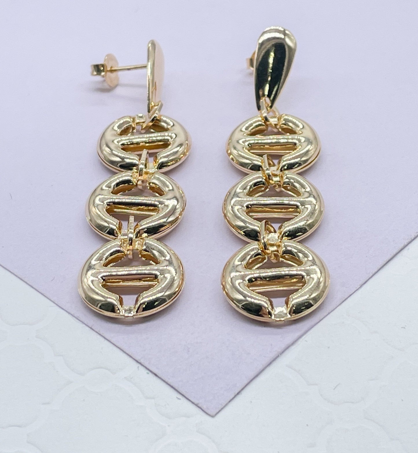 18k Gold Filled Wide Puffy Mariner Link Chandelier Earring