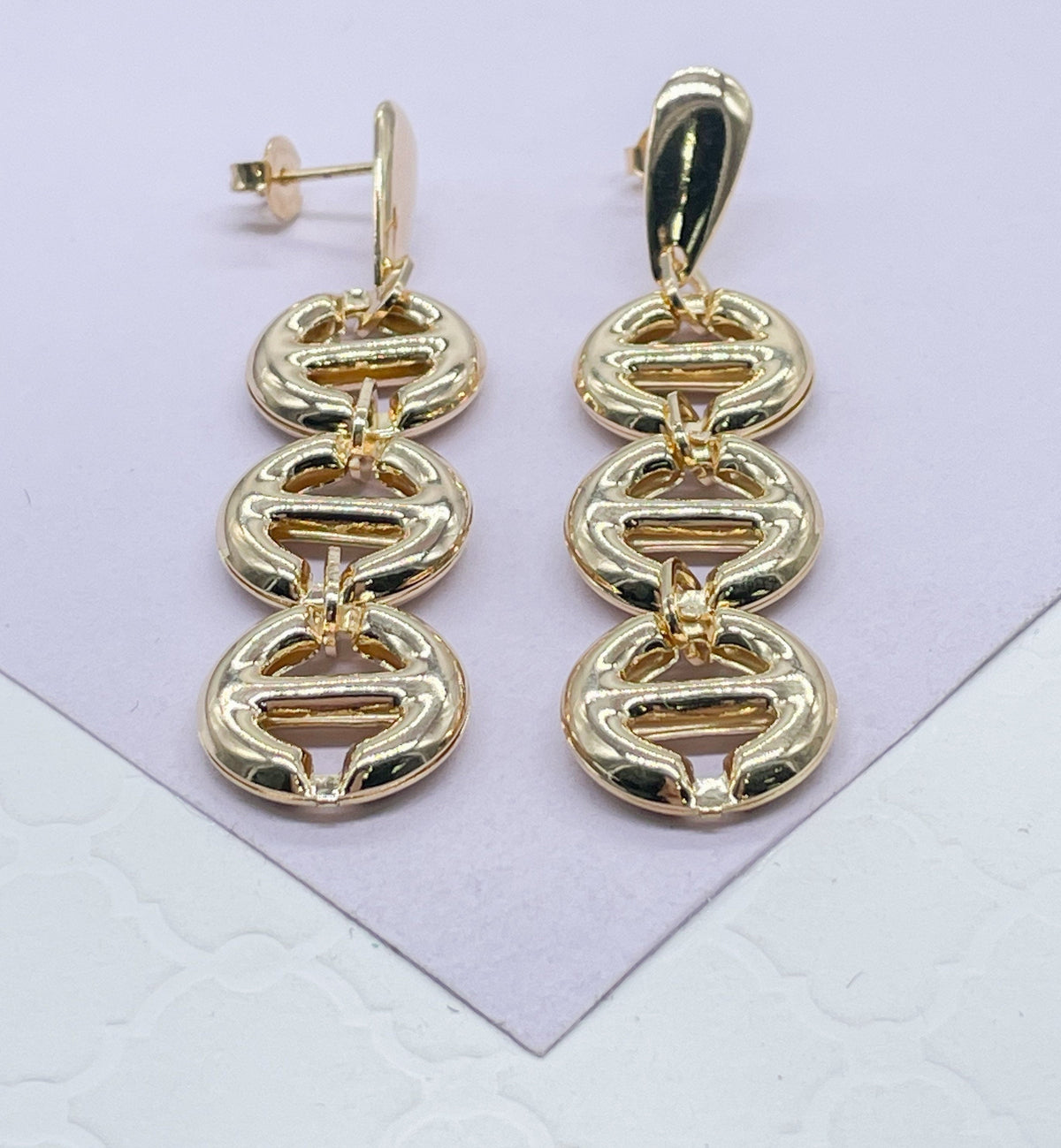 18k Gold Filled Wide Puffy Mariner Link Chandelier Earring