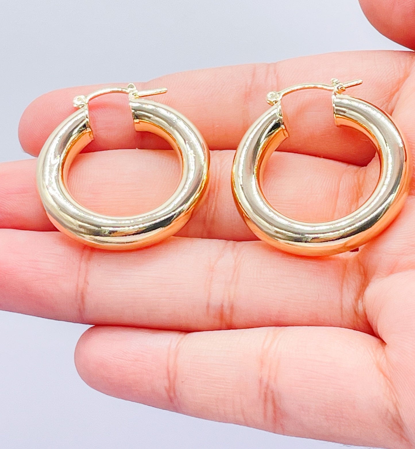 18k Gold Filled 6mm Thick Classic Smooth Hoop Earrings
