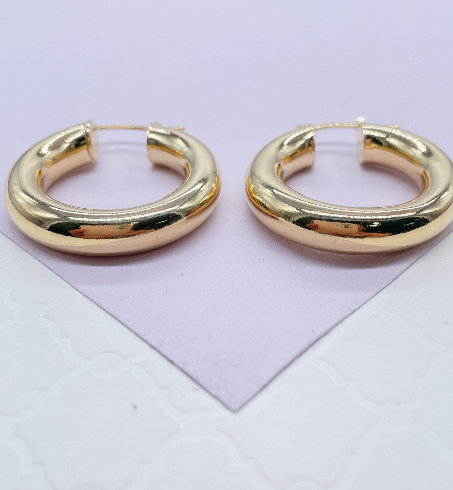 18k Gold Filled 6mm Thick Classic Smooth Hoop Earrings