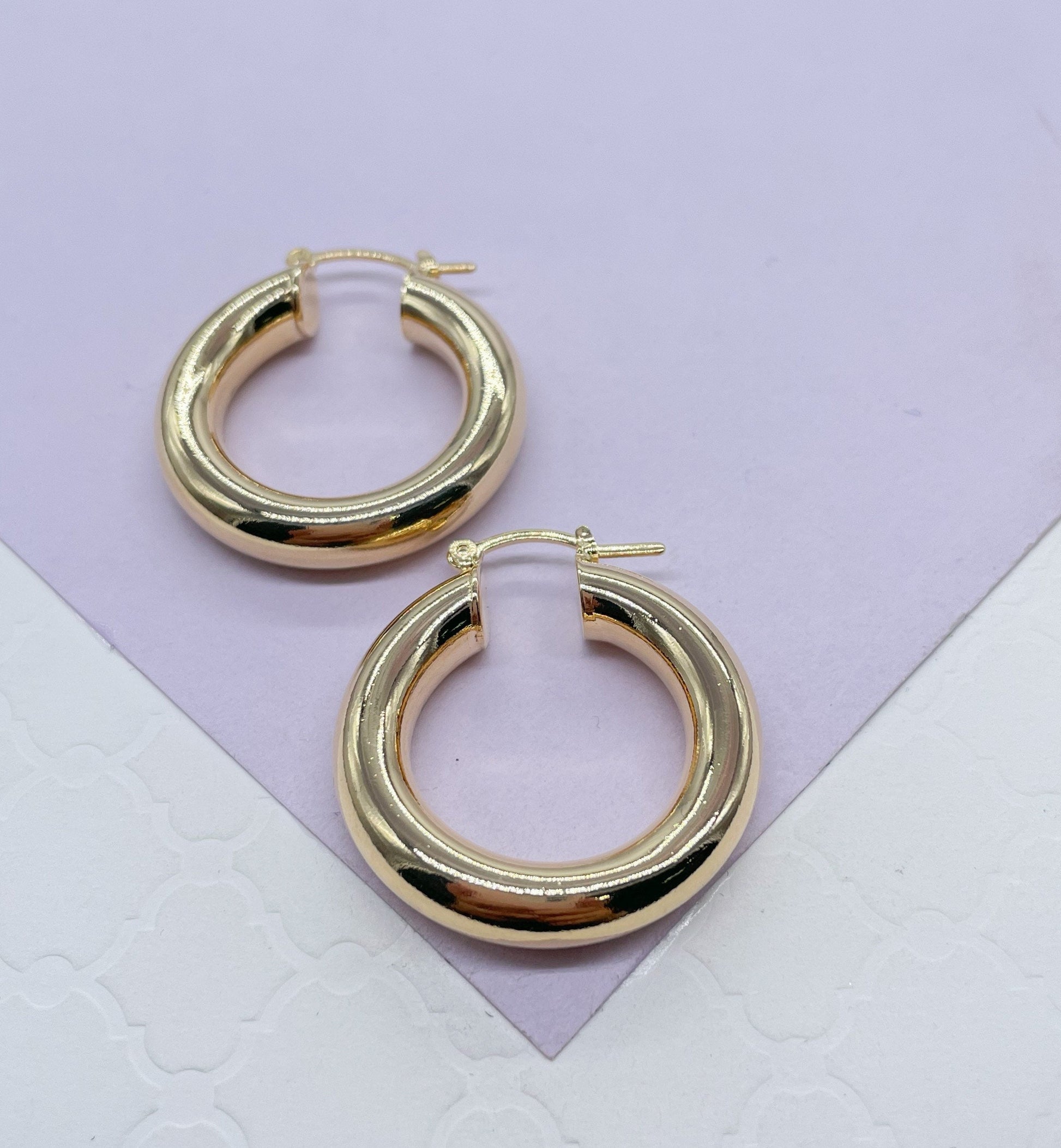 18k Gold Filled 6mm Thick Classic Smooth Hoop Earrings