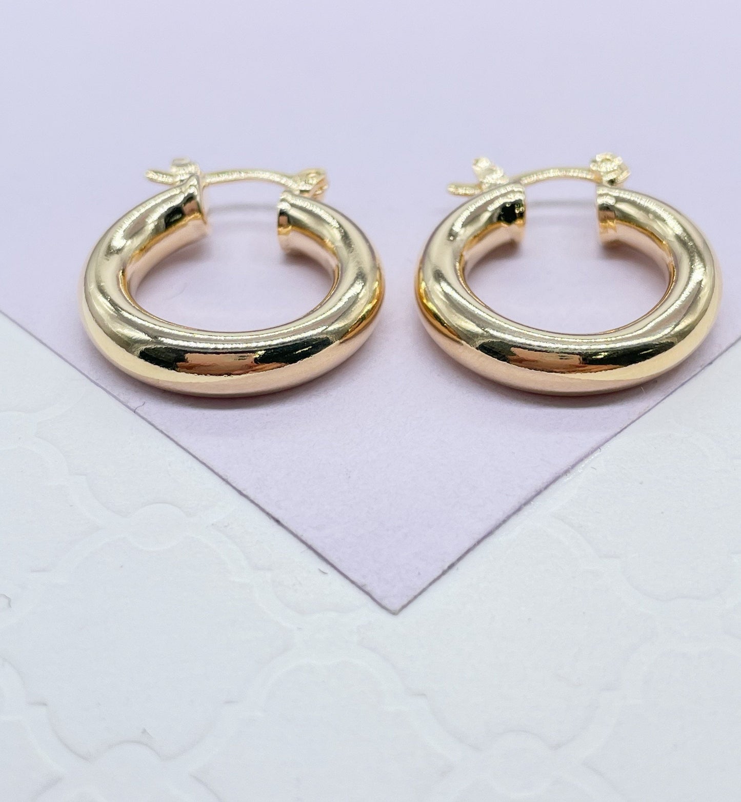 18k Gold Filled Small Smooth Classic Plain 4mm Thick Hoop