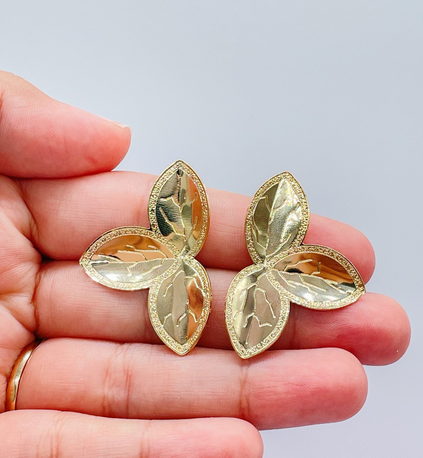 18k Gold Filled Large Flower Leaf Gold Earring