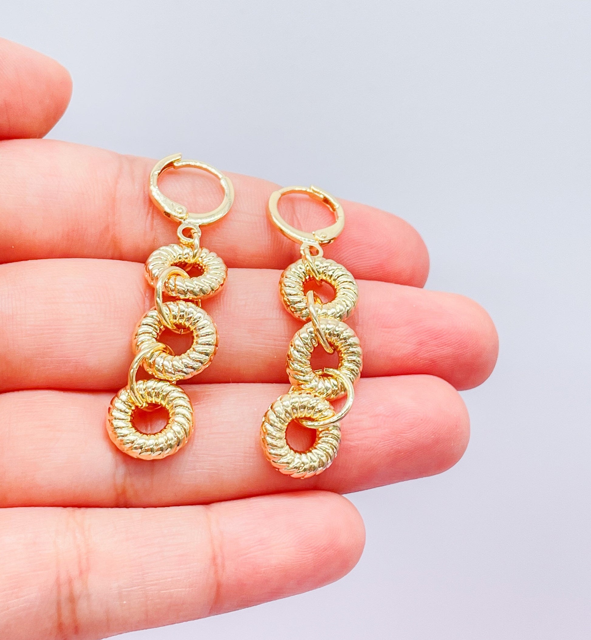 18k Gold Filled Dangling Croissant Wheel Earrings