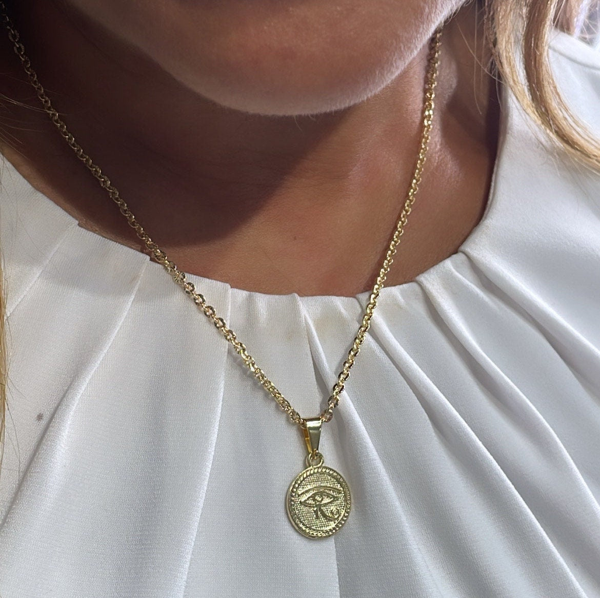 18k Gold Filled Eye or Horus Medallion Pendant