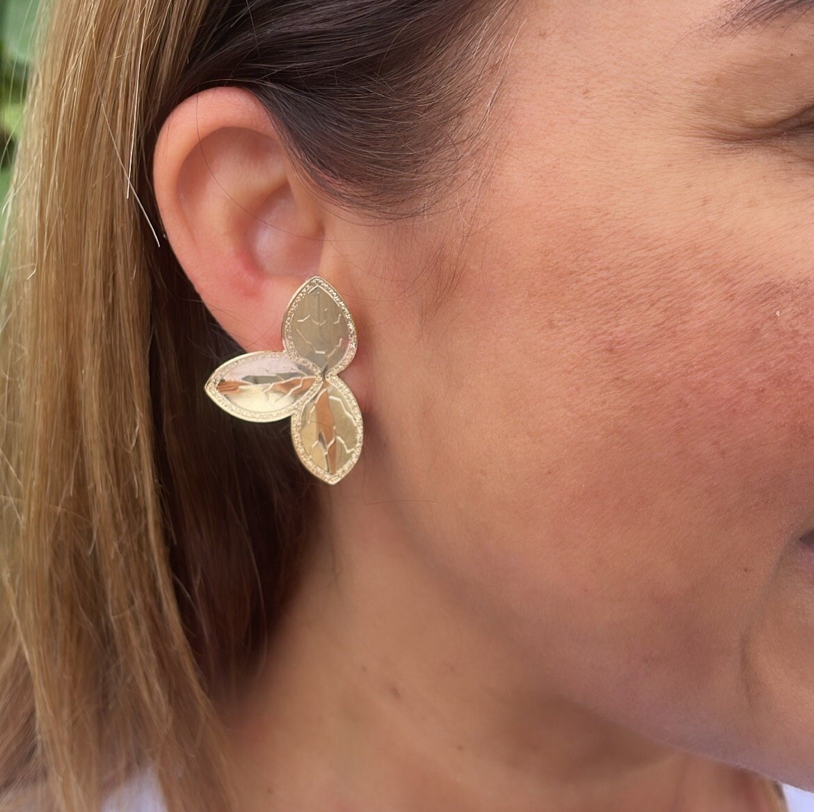 18k Gold Filled Large Flower Leaf Gold Earring