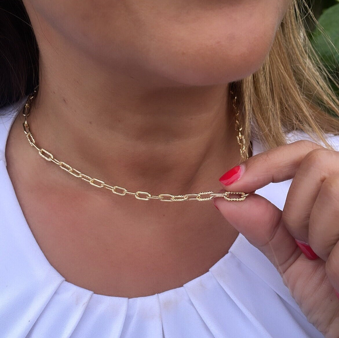 18k Gold Filled Paper Clip Chain with Layered Score Patterns