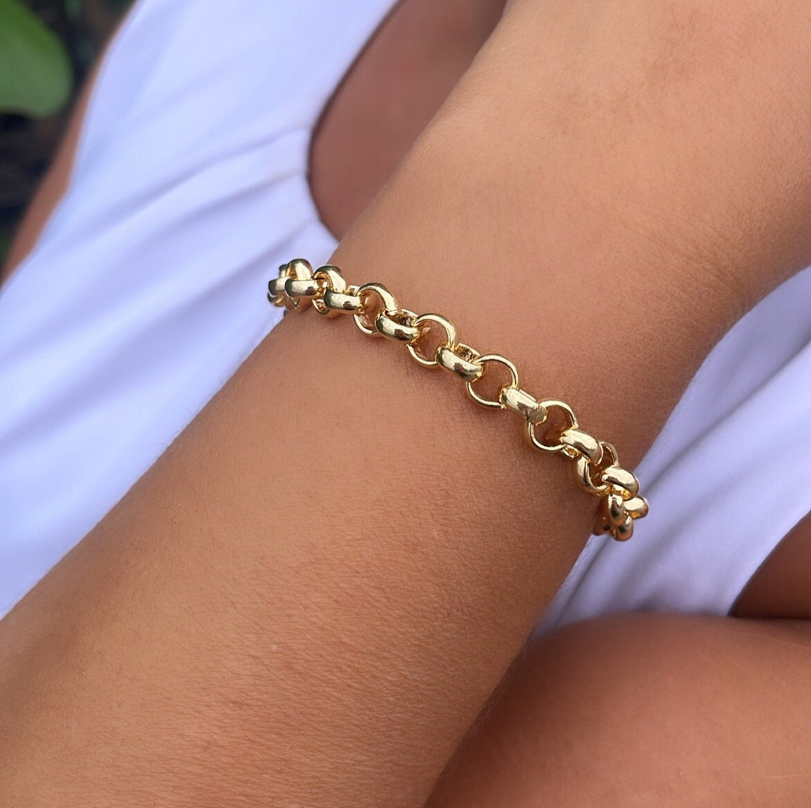 18k Gold Filled Chunky Plain Rolo Link Bracelet