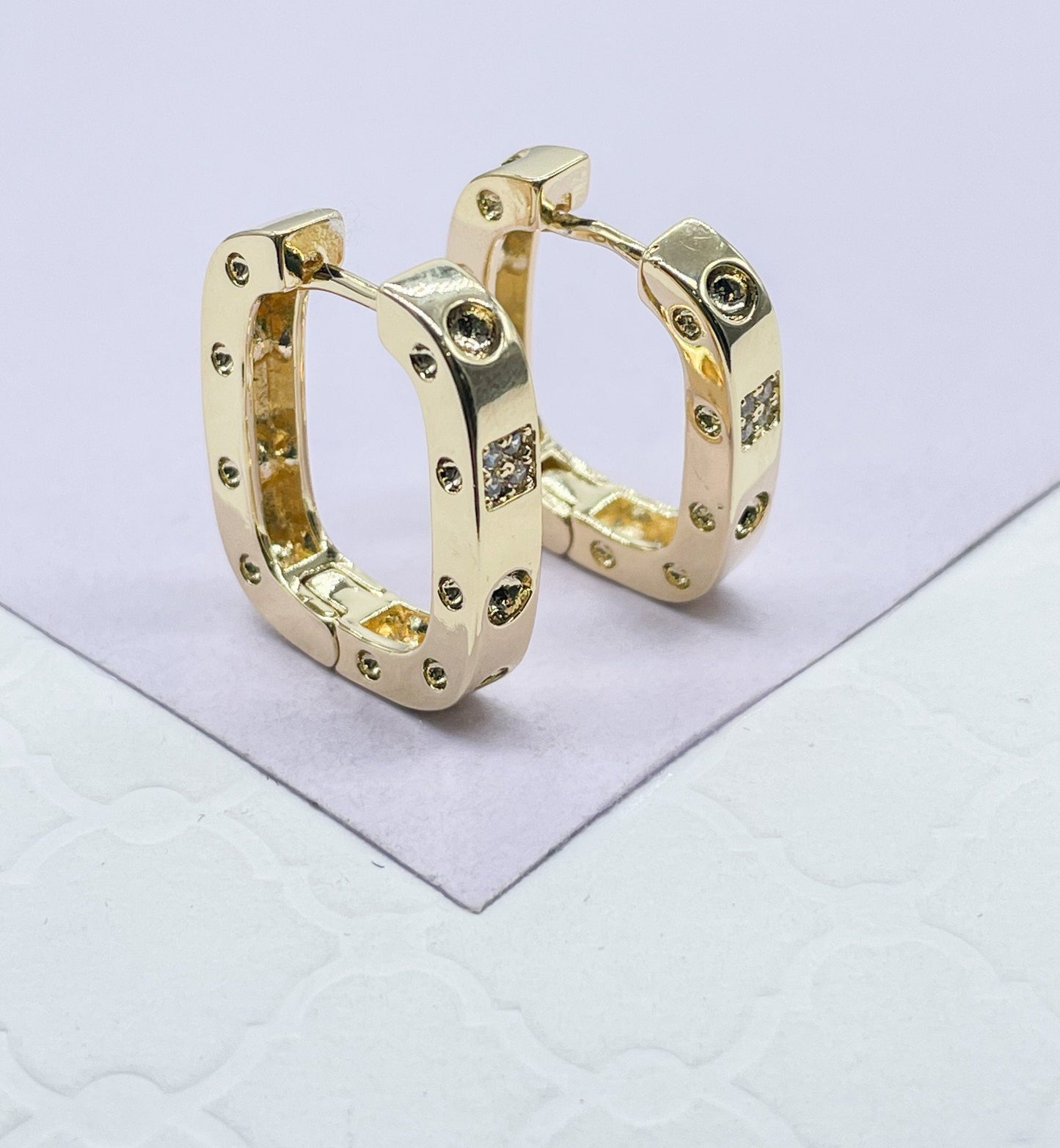 18k Gold Filled Small Screws Flat Square Hoop Earrings Wholesale Jewelry Supplies