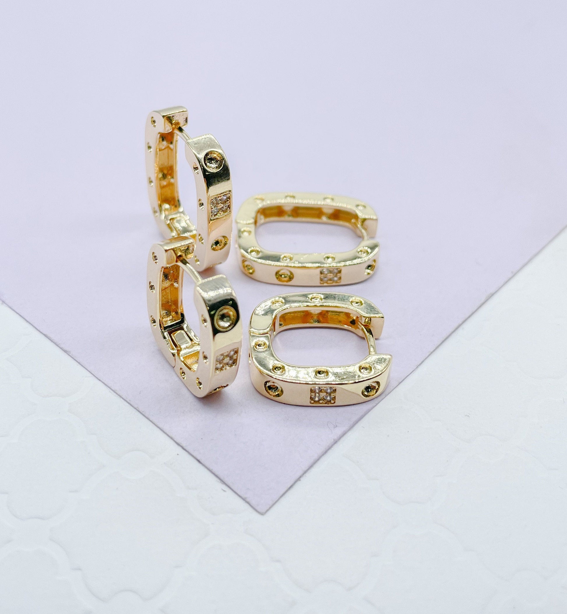 18k Gold Filled Small Screws Flat Square Hoop EarringsWholesale Jewelry Supplies