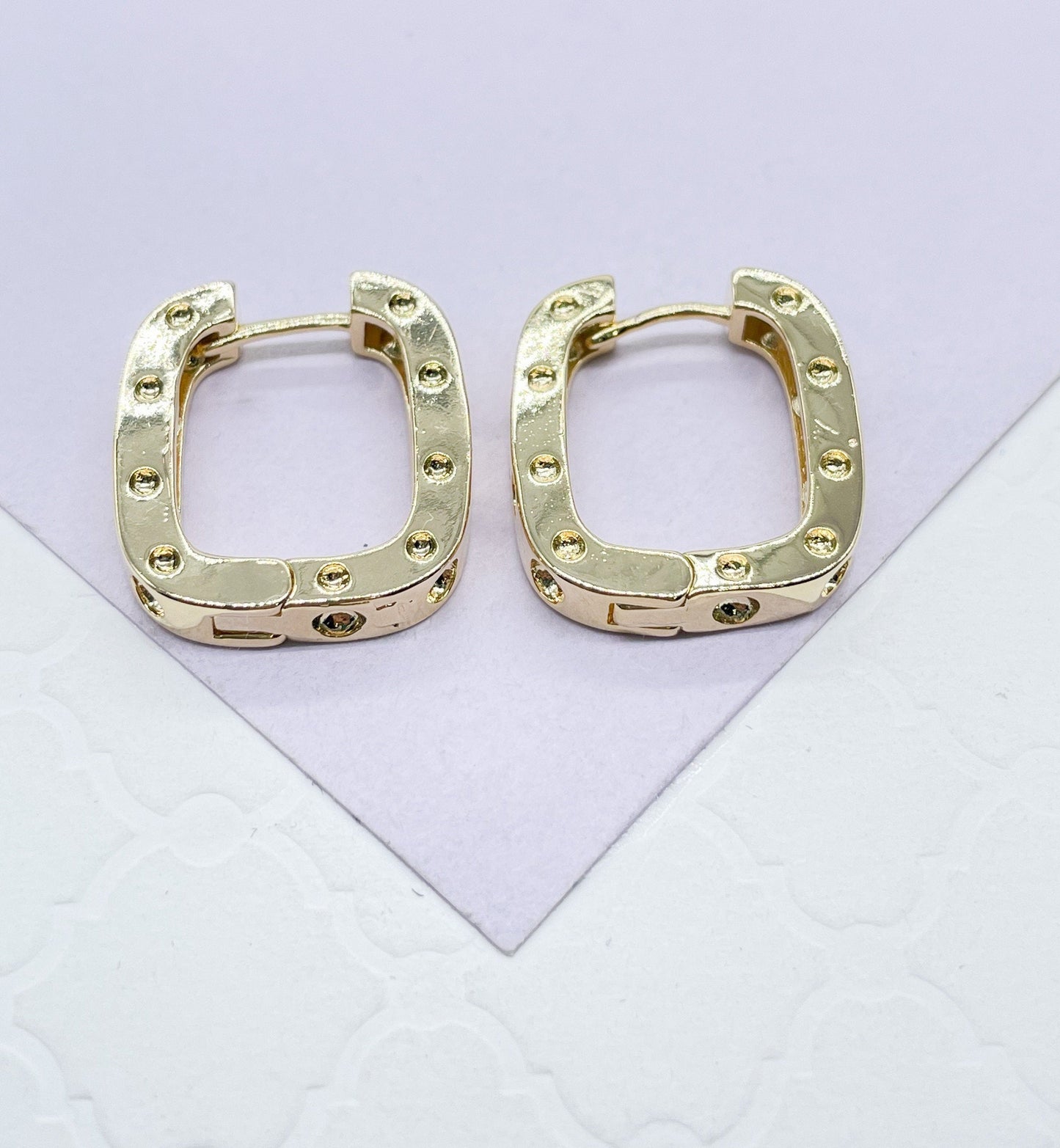 18k Gold Filled Small Screws Flat Square Hoop Earrings Wholesale Jewelry Supplies