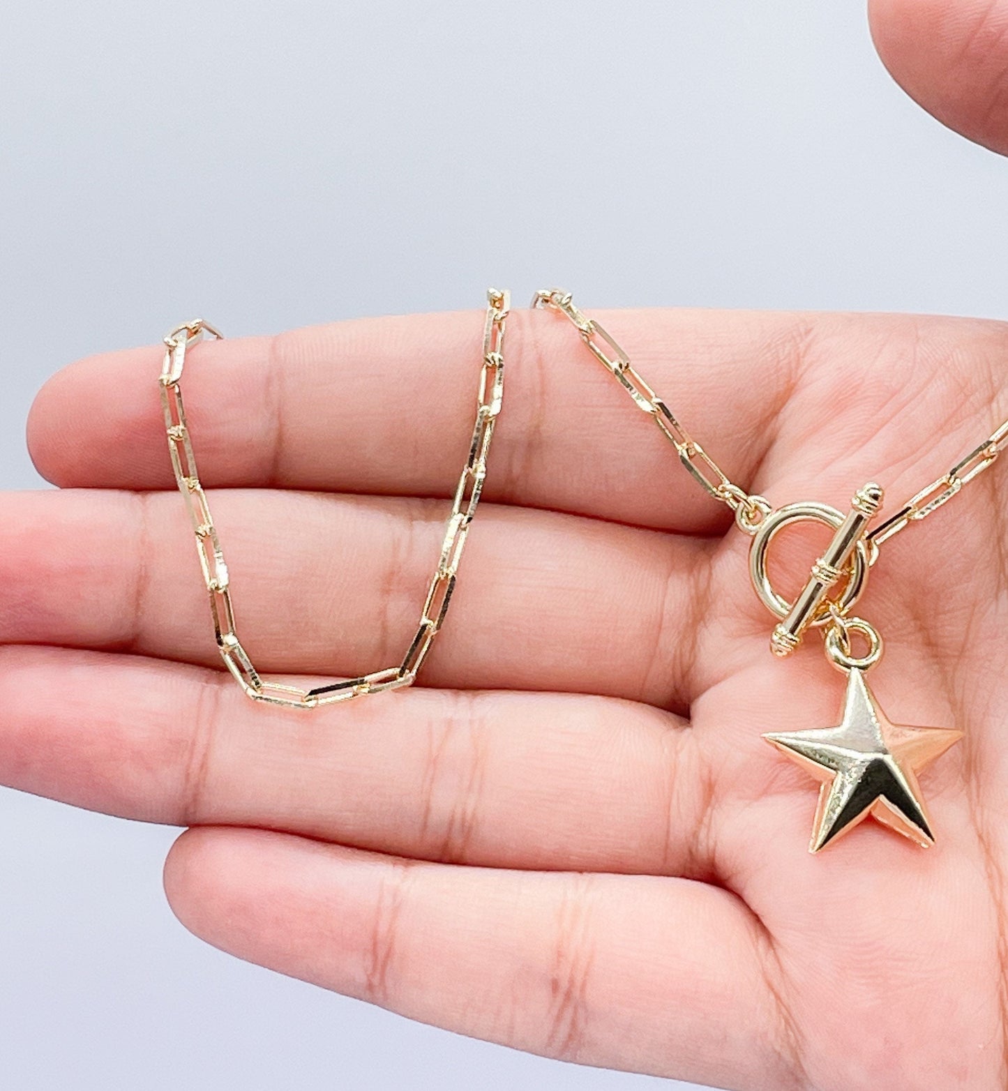 18k Gold Filled PaperClip Toggle Choker With Star Pendant
