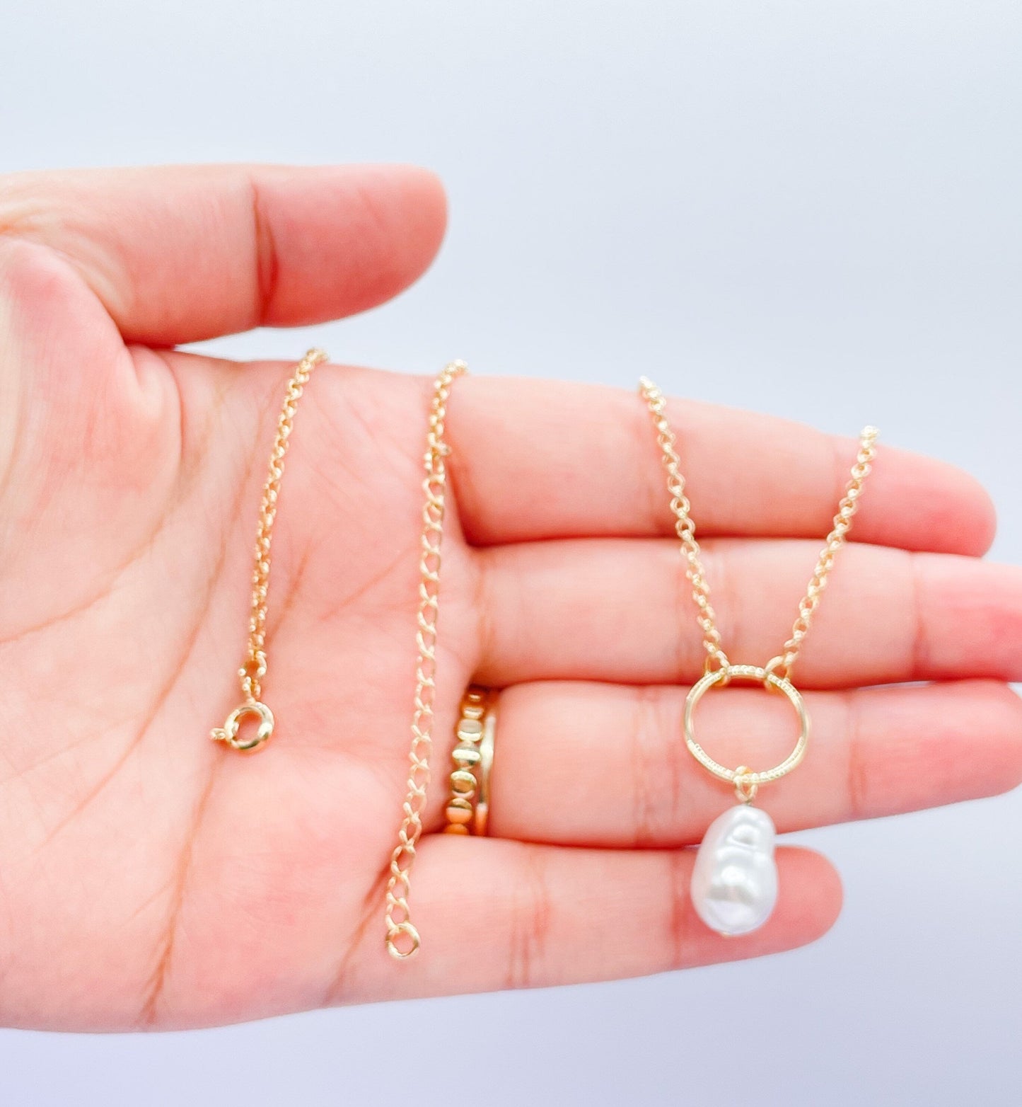 18k Gold Filled Rolo Choker With Large Synthetic Pearl Charm