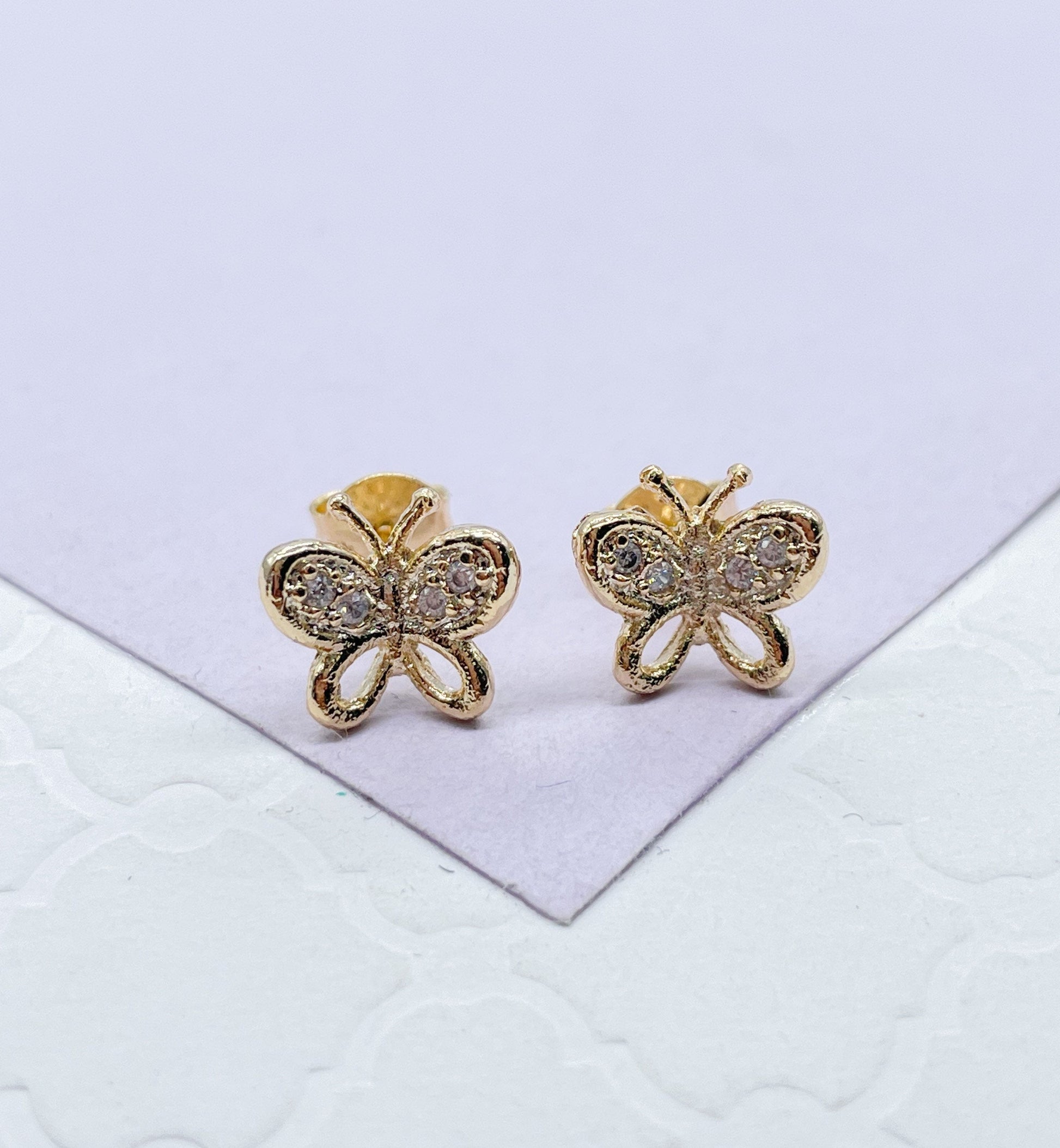 18k Gold Filled Dainty Butterly Earring With CZ Top wings