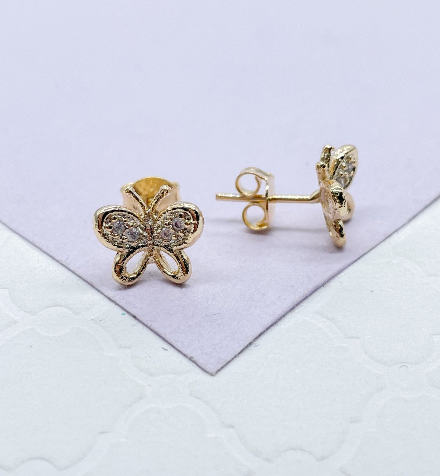 18k Gold Filled Dainty Butterly Earring With CZ Top wings