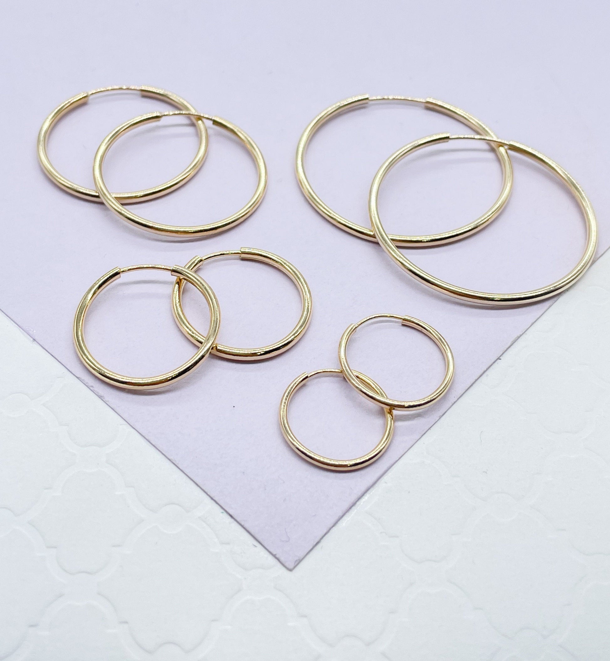 Very Light And Sturdy 18k Gold Filled Plain Thin Endless Hoop Earrings, Dainty