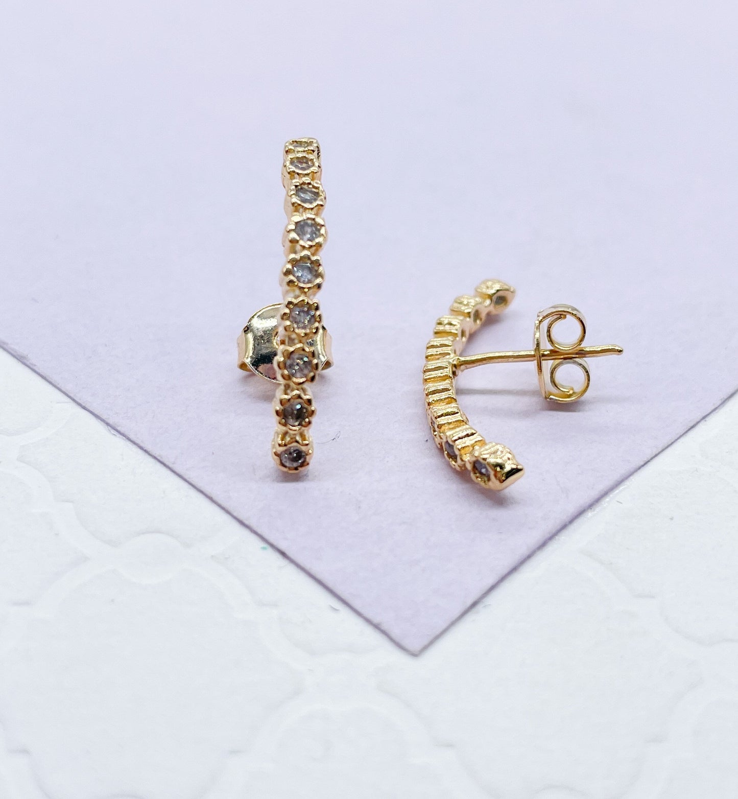 18k Gold Filled Dainty CZ Pave Line Stud Earring