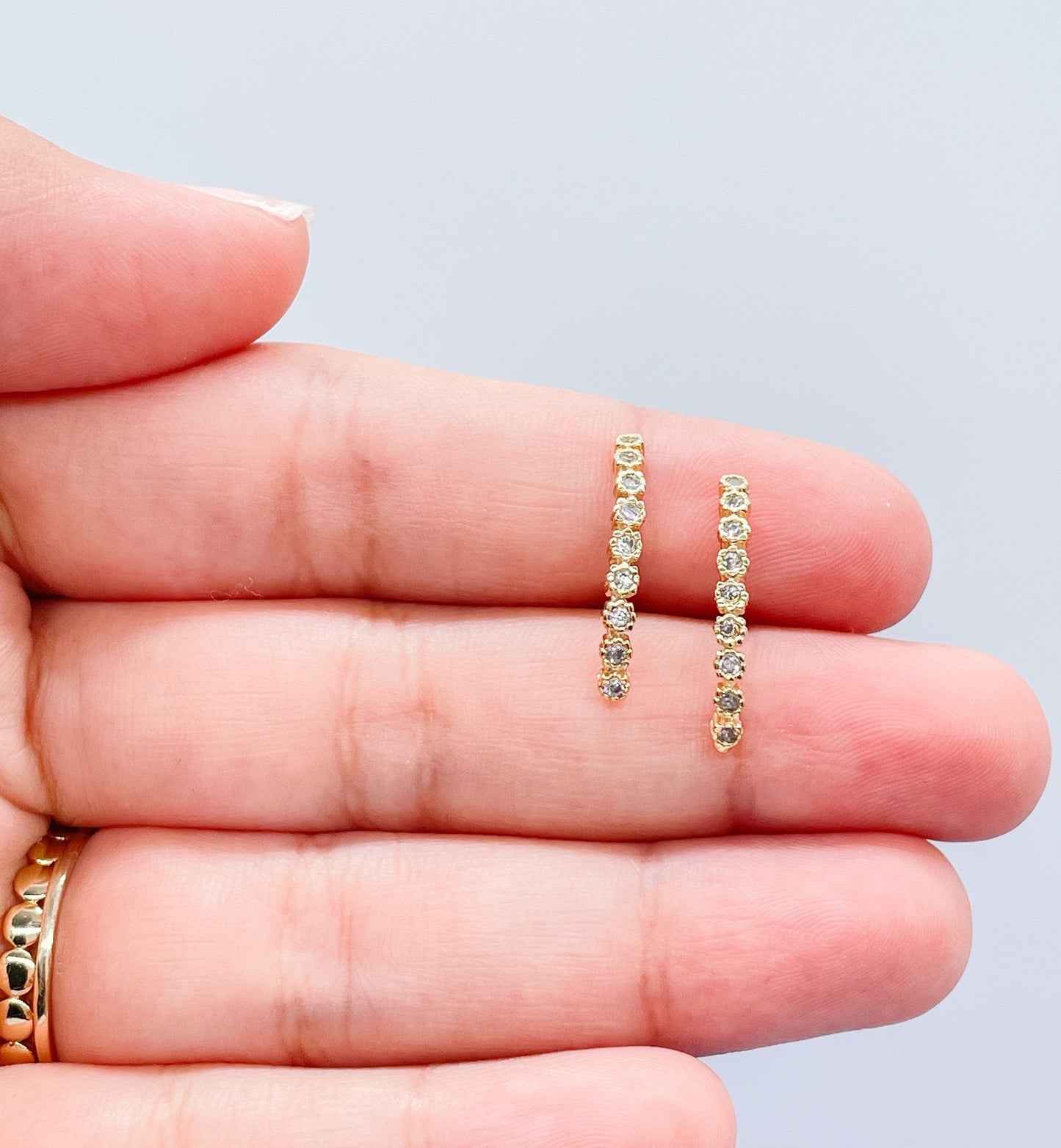 18k Gold Filled Dainty CZ Pave Line Stud Earring