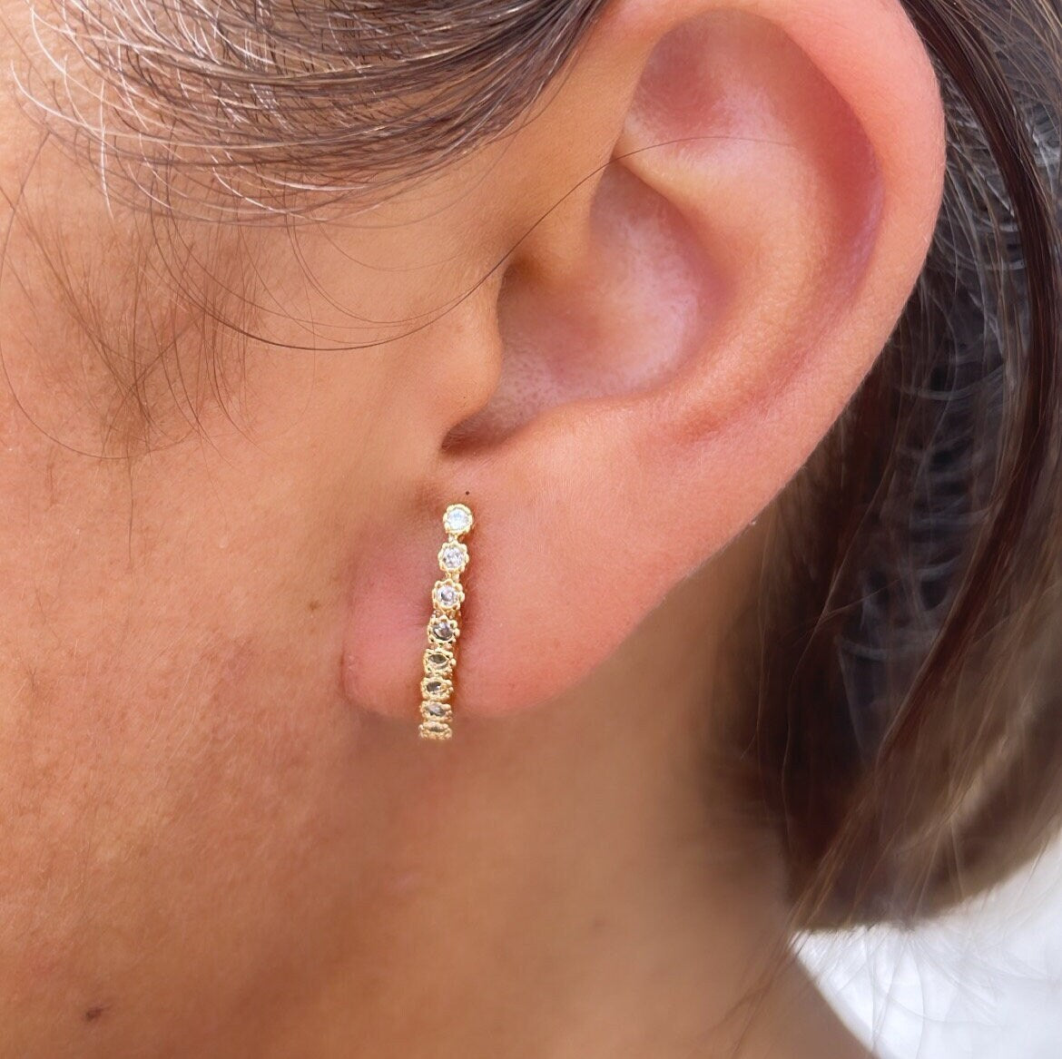 18k Gold Filled Dainty CZ Pave Line Stud Earring