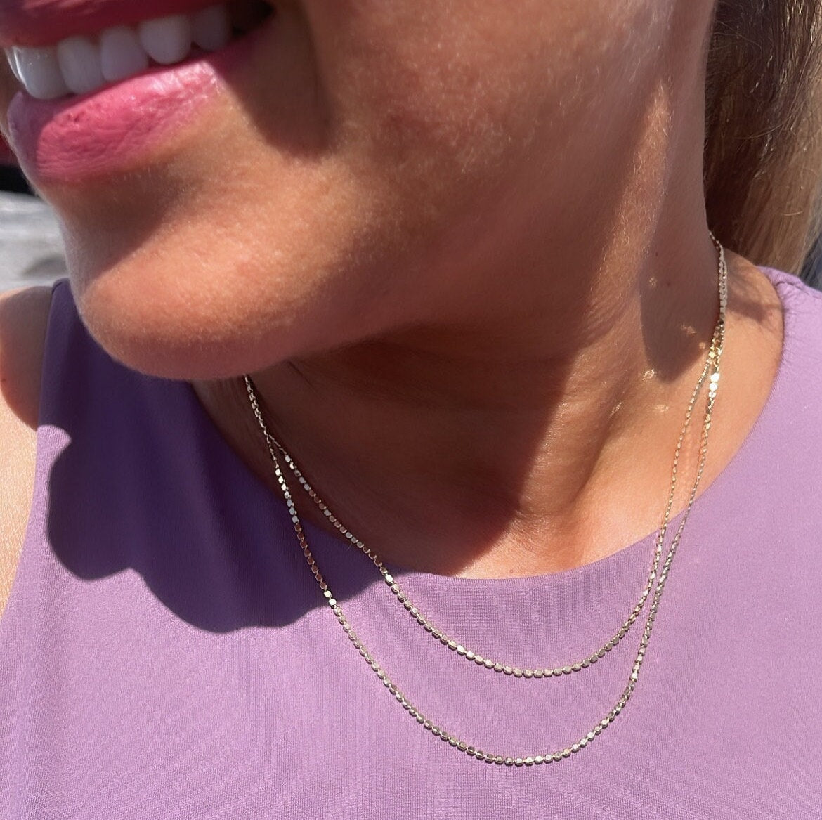 18k Gold Filled 1.6mm Dainty Flat Beaded Chain