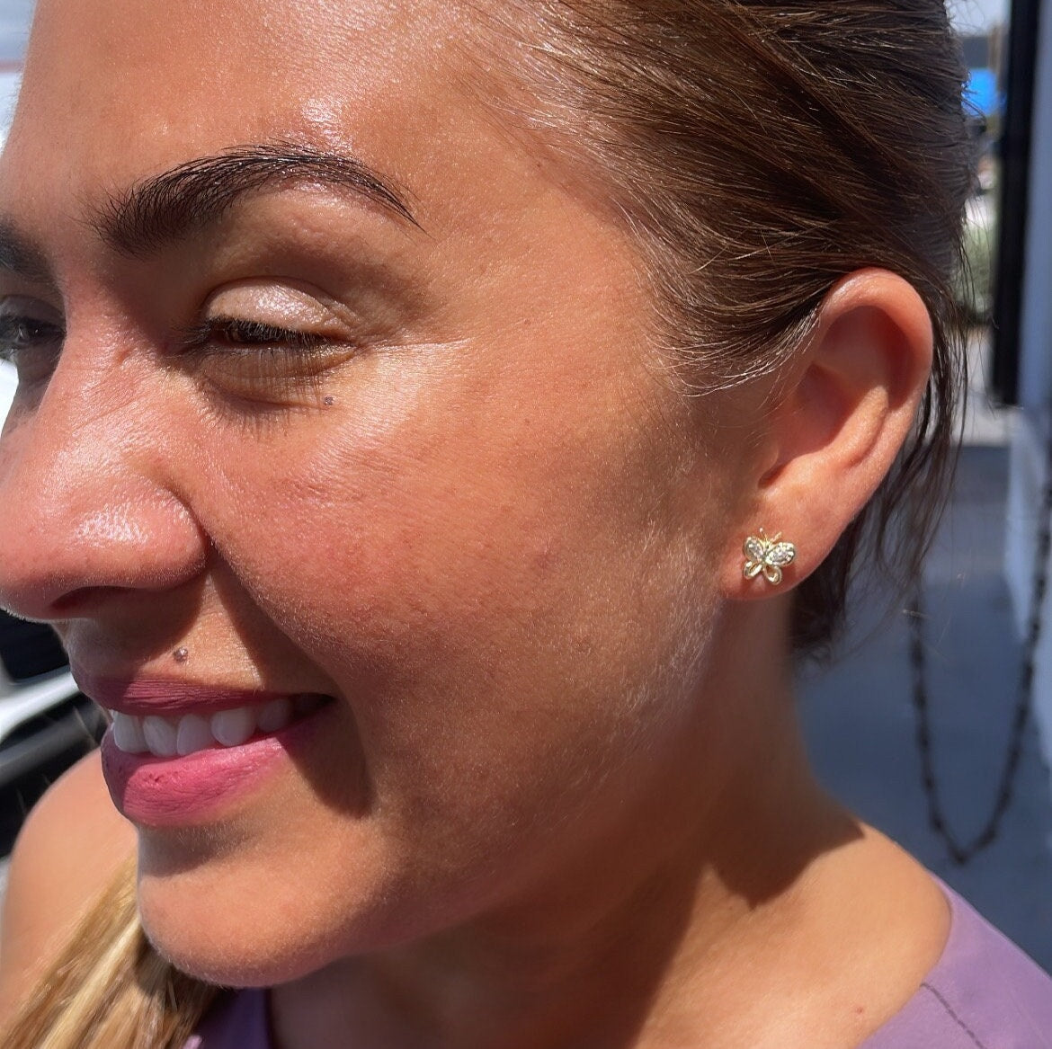 18k Gold Filled Dainty Butterly Earring With CZ Top wings