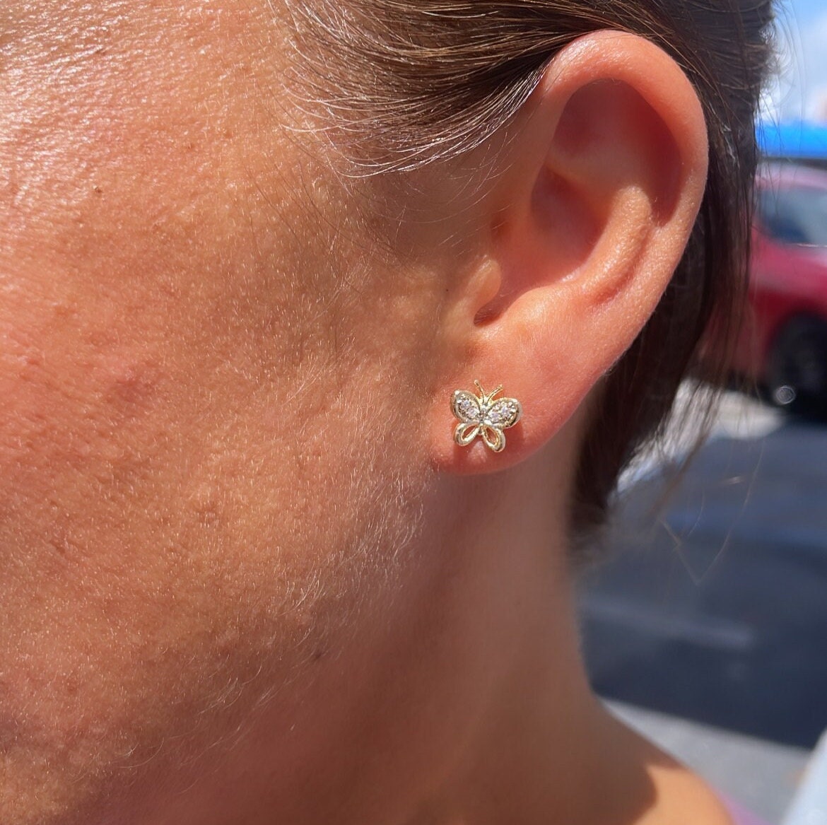 18k Gold Filled Dainty Butterly Earring With CZ Top wings