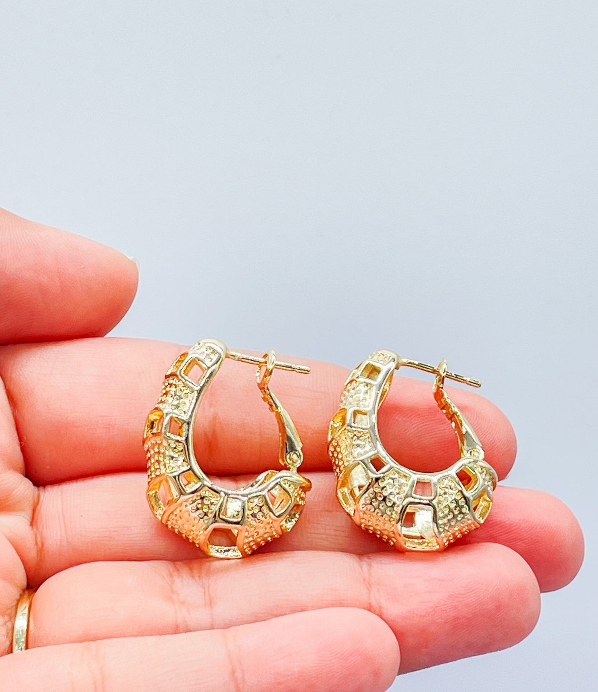 18k Gold Filled Drop Style Earrings With Engraved Patterns