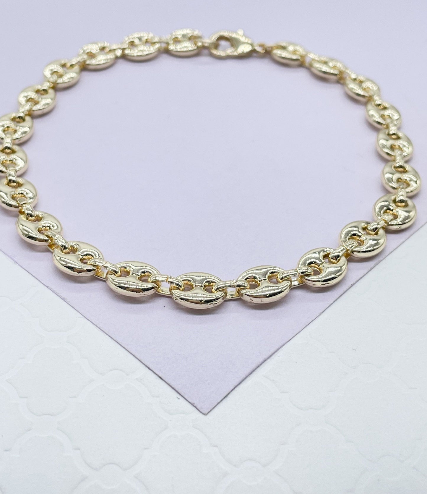 18k Gold Filled Puffy Mariner 8mm Link Anklet