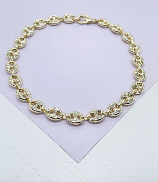 18k Gold Filled Puffy Mariner Link Anklet